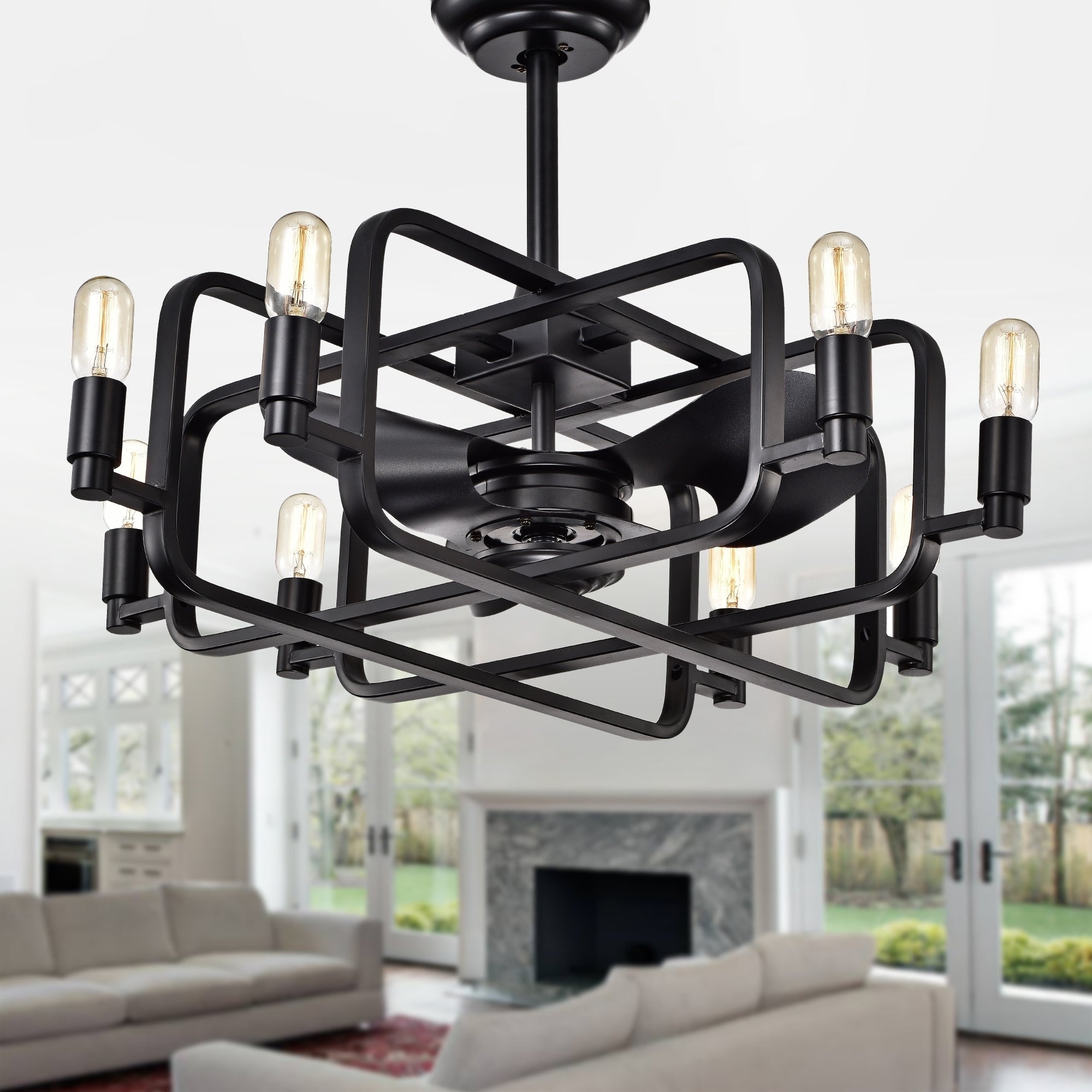 Usard Black 32 Inch 8 Light Lighted Ceiling Fan Fandelier Includes Remote And Light Kit