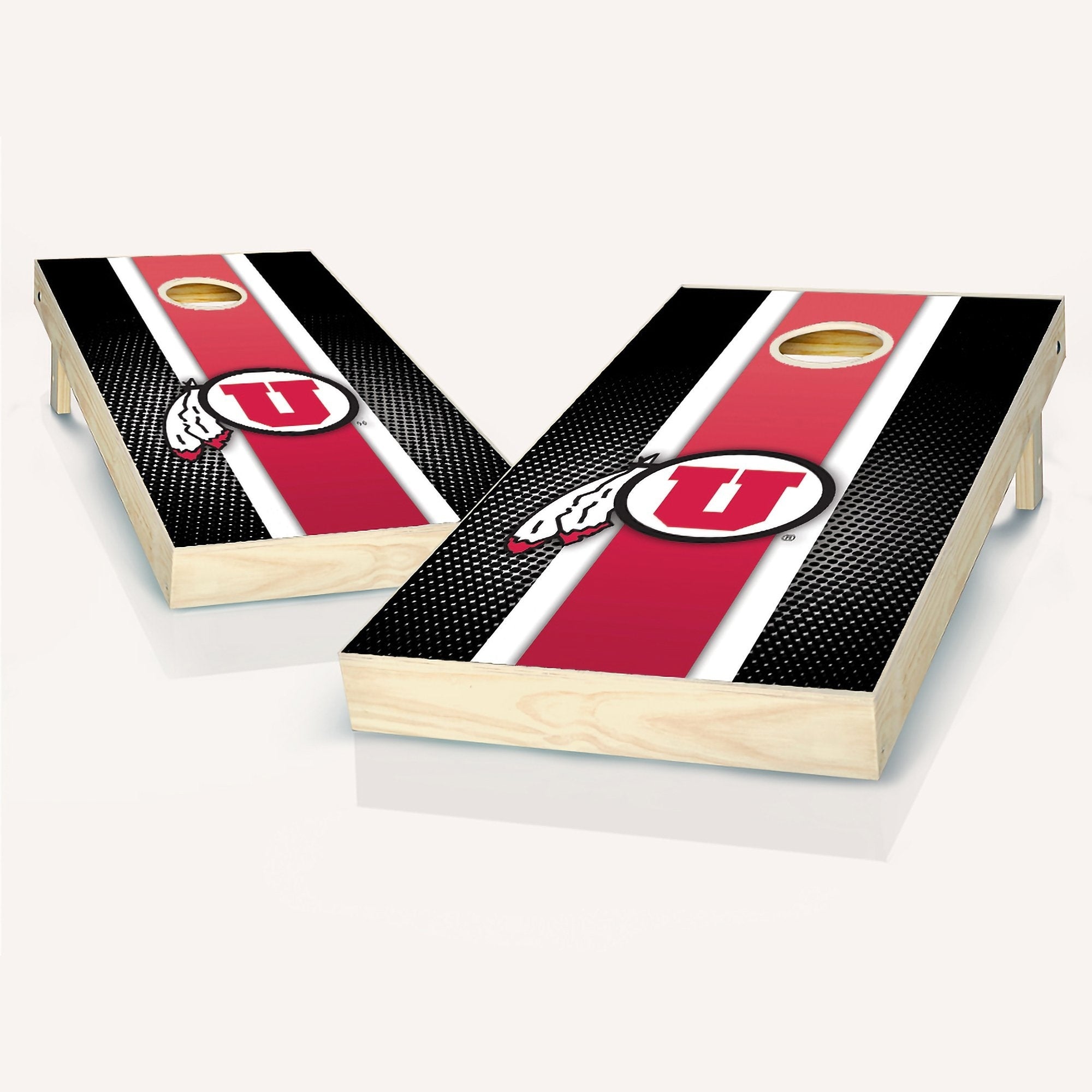 Utah Utes Striped Cornhole Set Includes 8 Team Logo Bags Optional Accessories