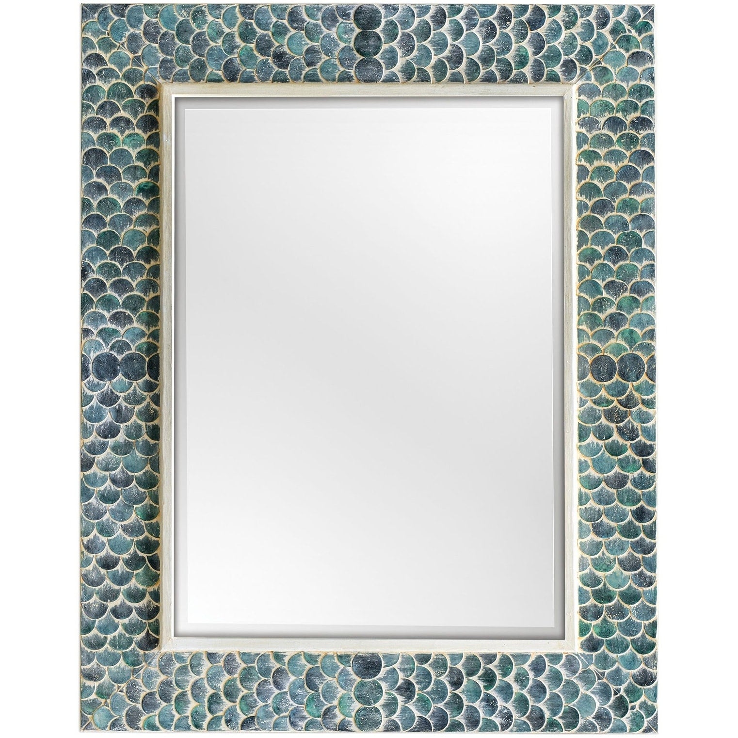 Uttermost 08157 Makaria 48 X 38 Rectangular Beveled Wood Framed Wall Mounted Wall Mirror Coastal Blue