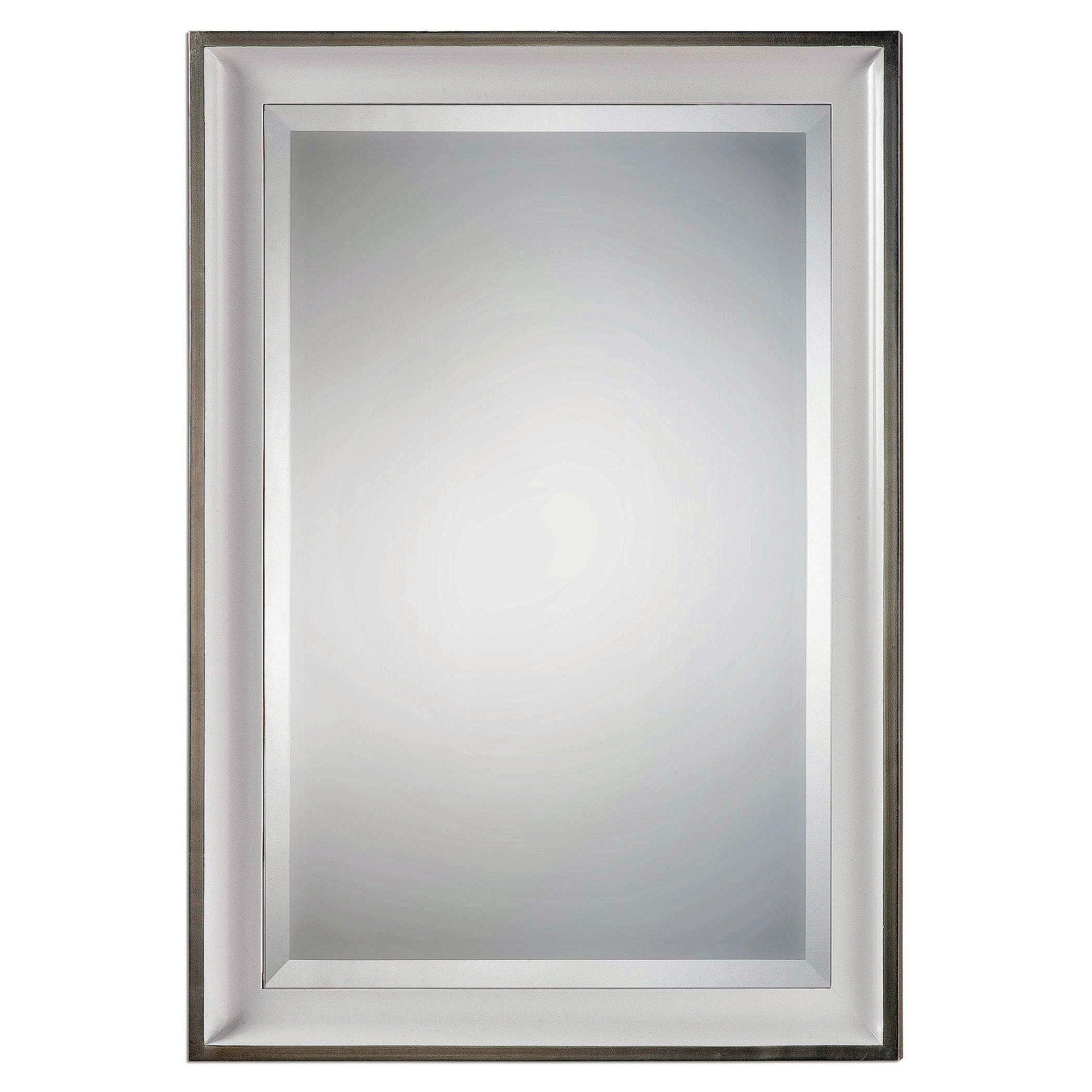 Uttermost 9081 Lahvahn 34 X 24 Fir Wood Frame Beveled Mirror Gloss White Silver