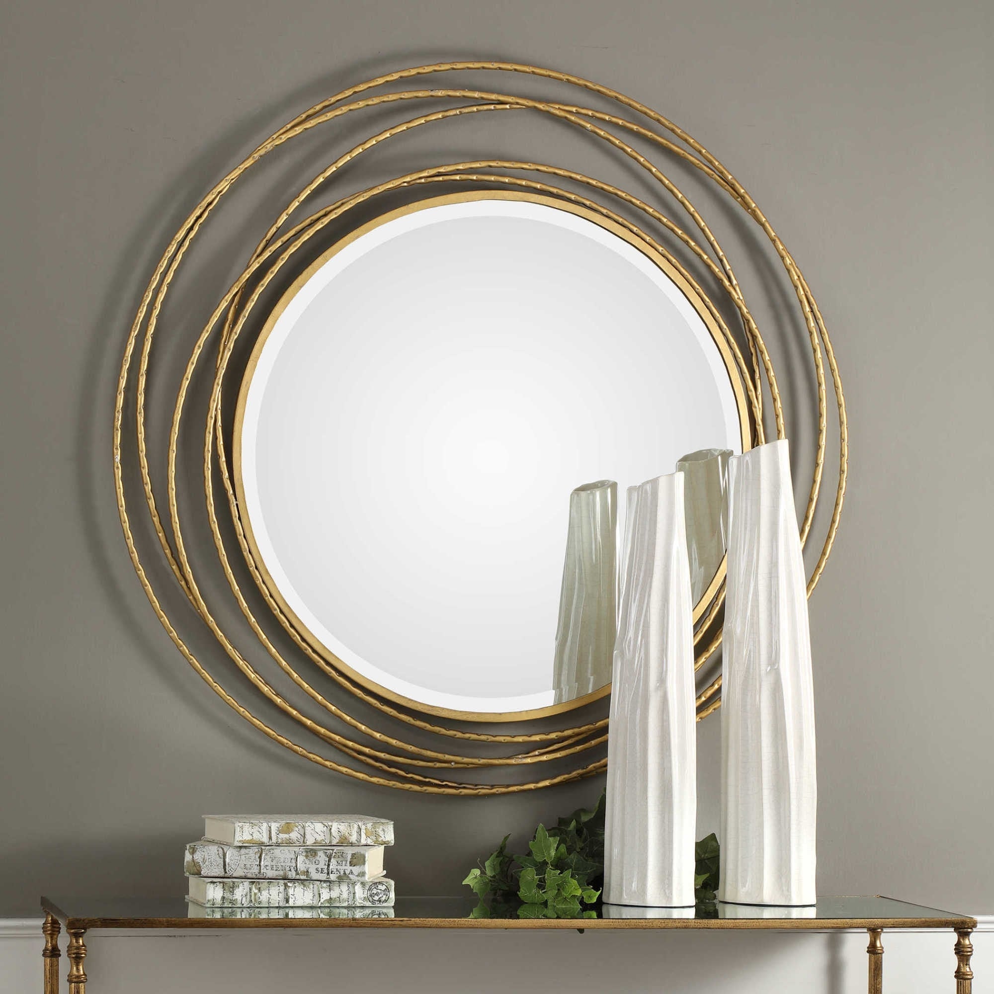Uttermost 09348 Whirlwind 39 Wide Circular Framed Beveled Mirror By Jim Parsons Metallic Gold Leaf
