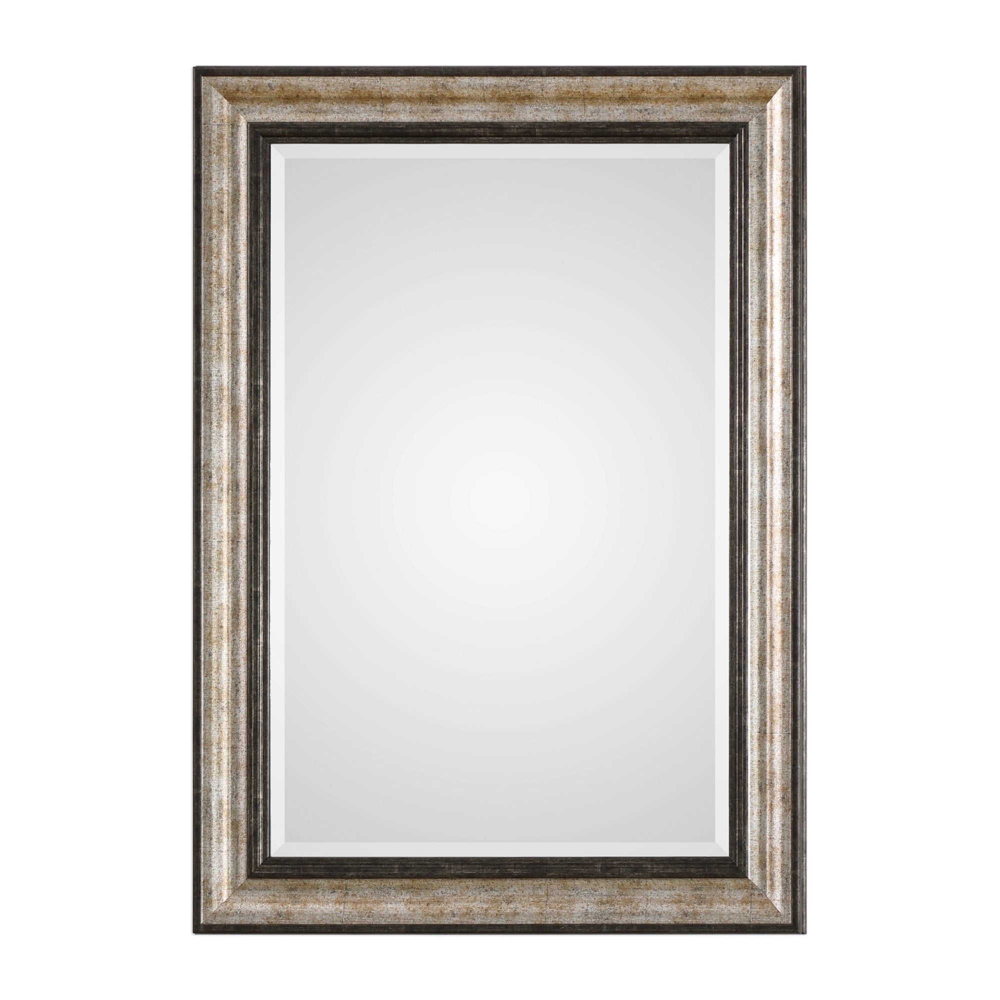 Uttermost 09366 Shefford 31 Inch Wide Rectangular Framed Beveled Mirror By Metallic Silver Rustic Bronze