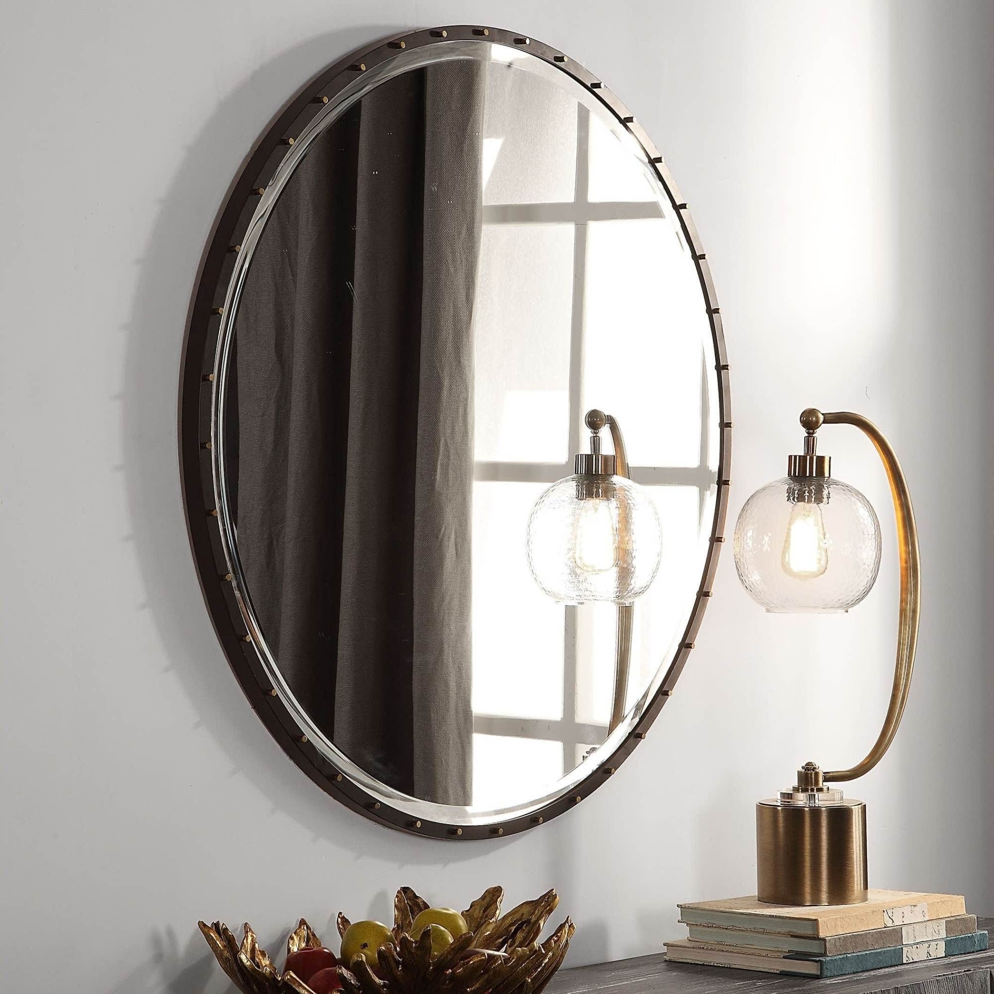 Uttermost 09456 Benedo 42 Diameter Circular Beveled Metal Framed Wall Mounted Wall Mirror Black