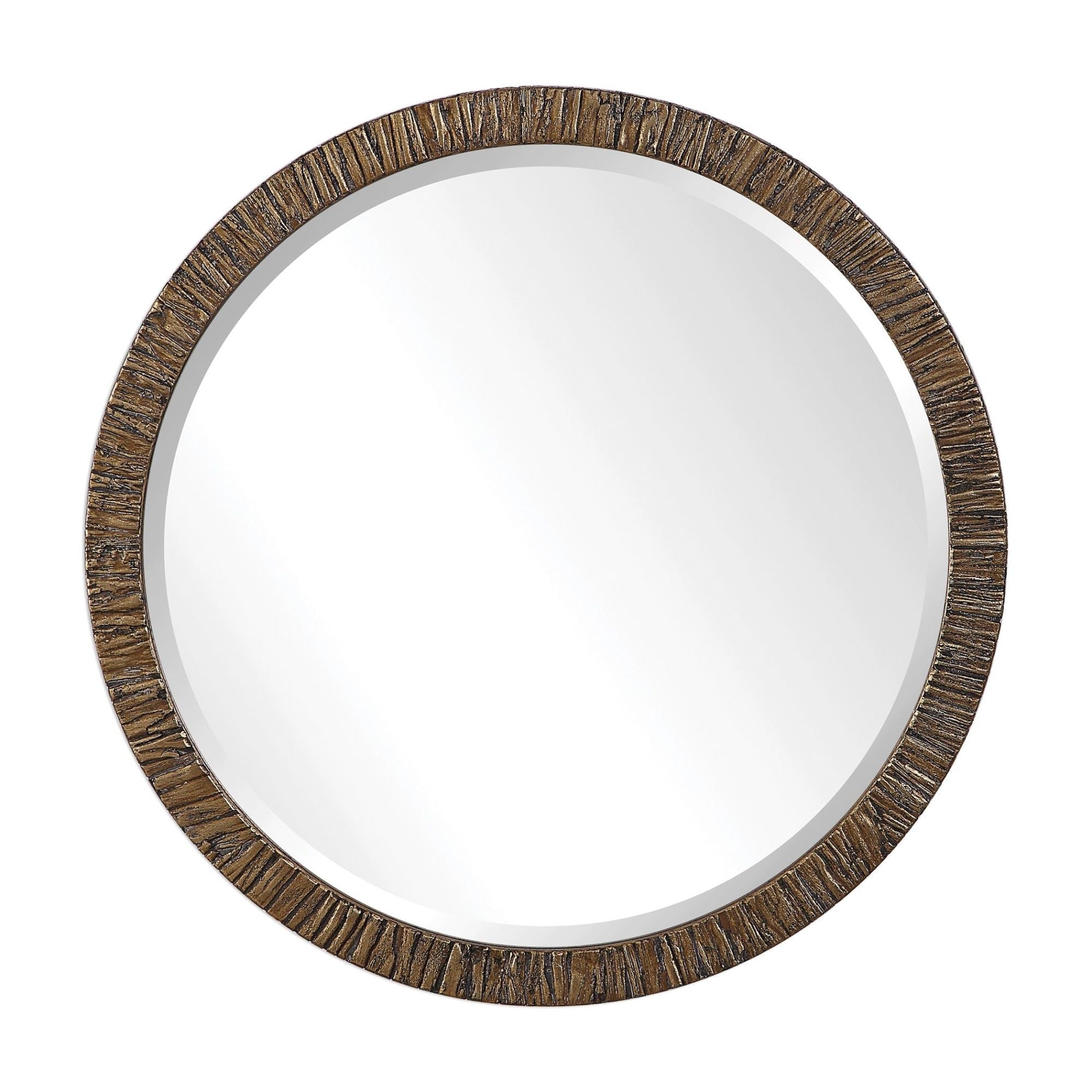 Uttermost 09459 Wayde 30 Diameter Wood Bark Framed Beveled Round Mirror Antiqued Gold Leaf