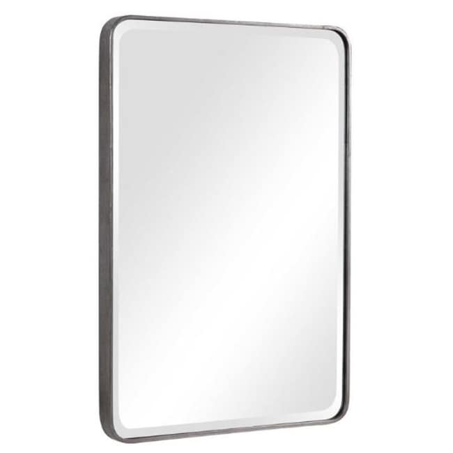 Uttermost 09605 Aramis 36 X 24 Contemporary Thin Framed Wall Mirror Distressed Silver Leaf