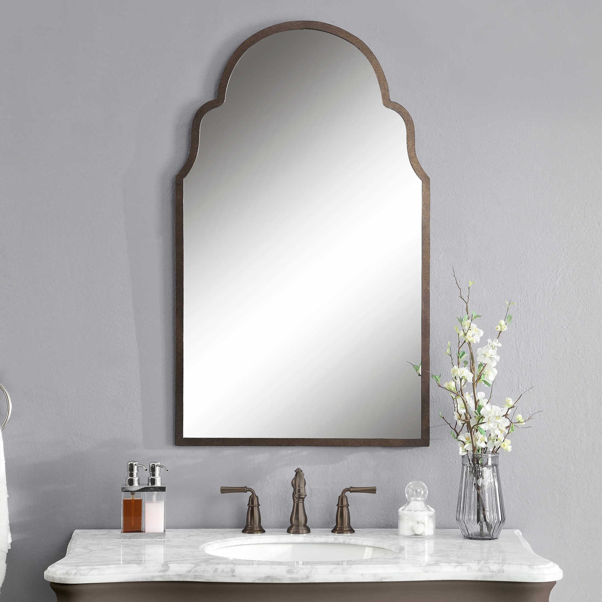 Uttermost 12668 P Brayden Arched Mirror With Metal Frame Textured Dark Brown