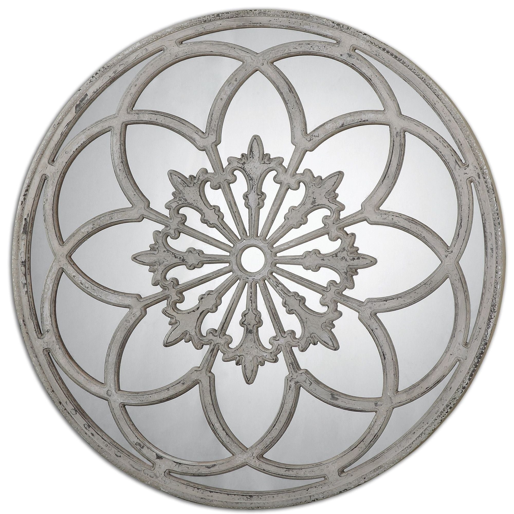 Uttermost 13868 Conselyea Norman Window Rounded Mirror Aged Ivory With Rust Bronze