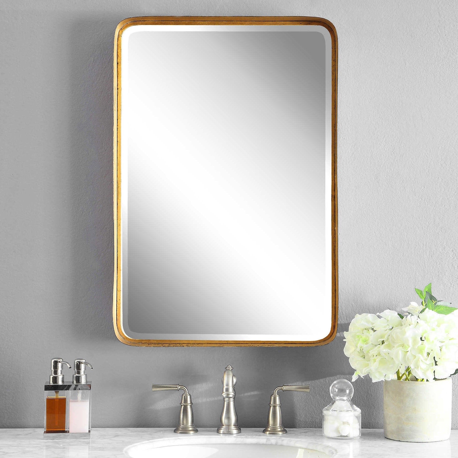 Uttermost 13936 Crofton Rectangular Mirror Designed By Grace Feyock Antiqued Gold Leaf