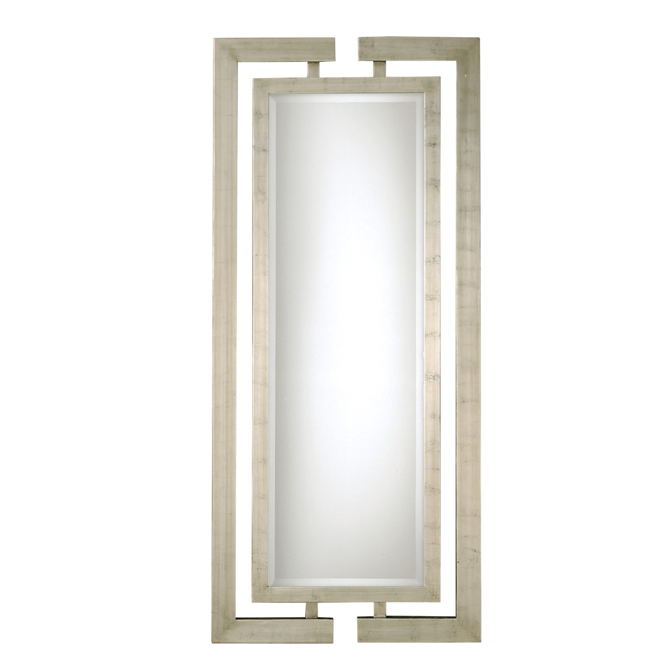 Uttermost 14097 B Jamal Beveled Mirror With Open Detail Dual Wood Frames Scratched Silver Leaf