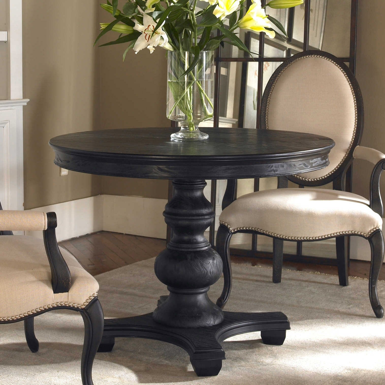 Uttermost 24310 Brynmore Wood Grain Round Table Satin Black Pine N A