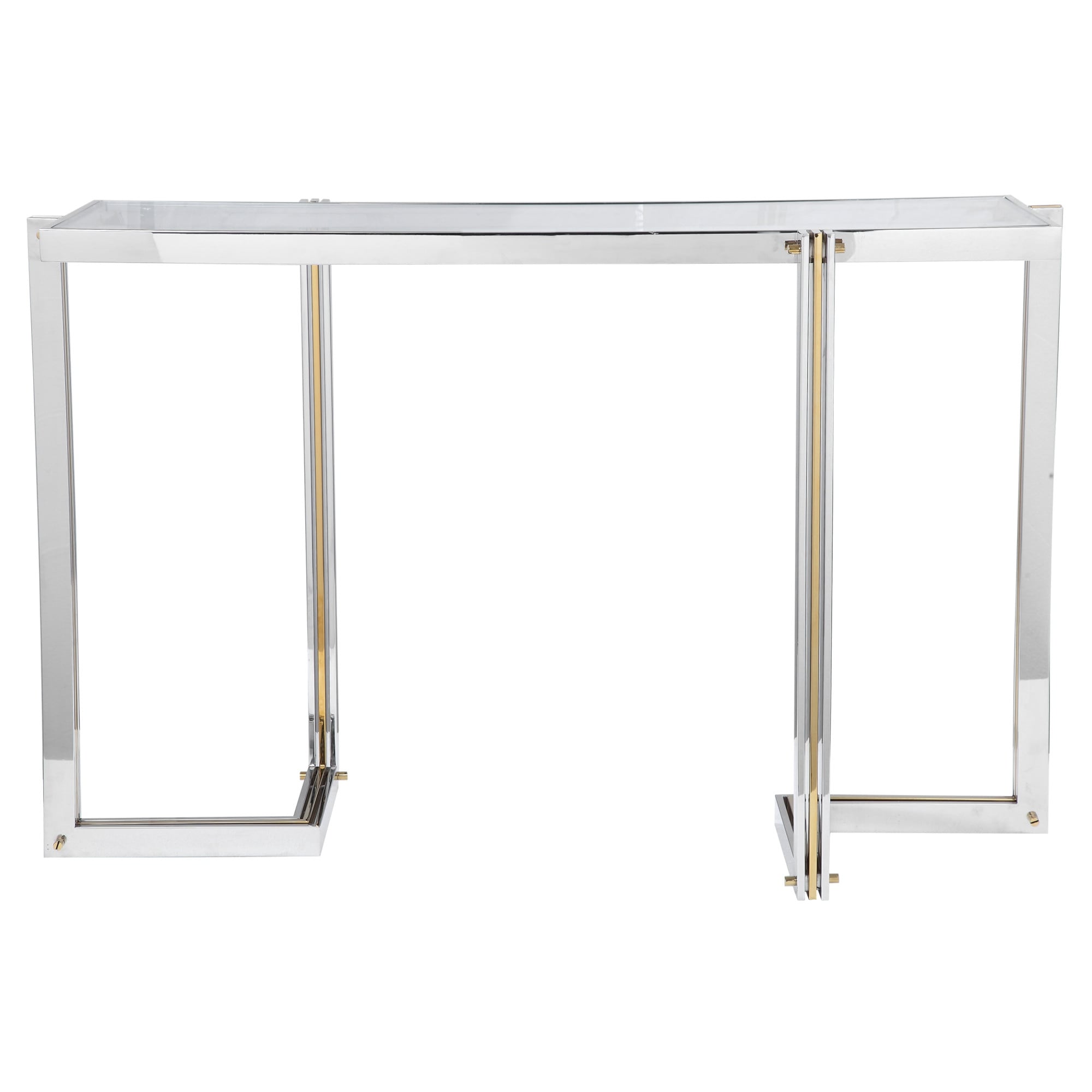 Uttermost 24937 Locke 51 Long Glass Top Stainless Steel Console Table Nickel Gold