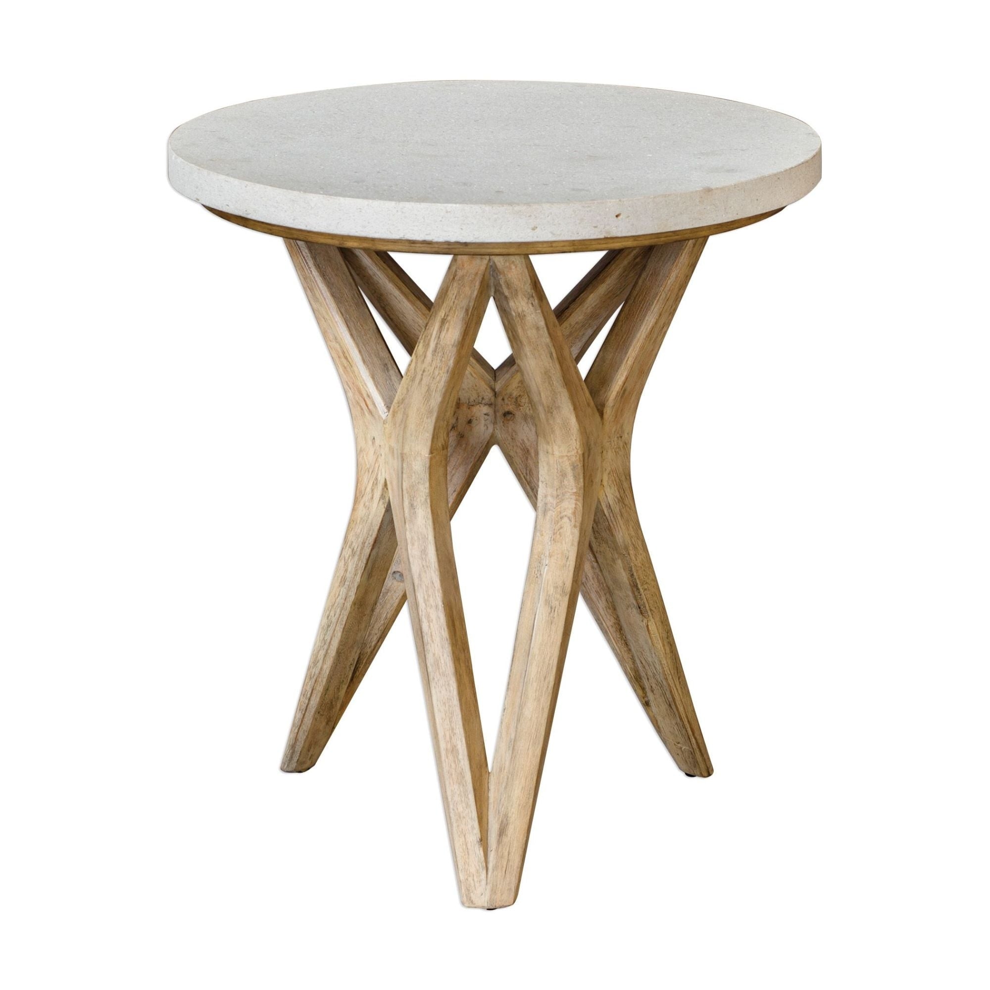 Uttermost 25437 Marnie 22 Diameter Stone Top Wood Side Table Natural Ivory
