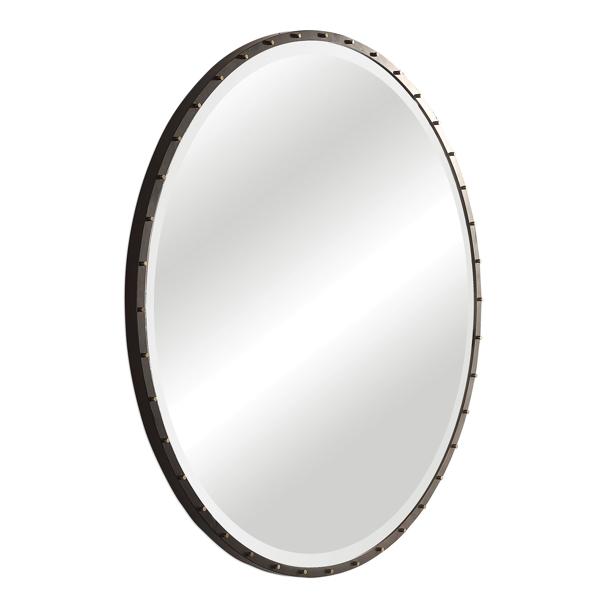 Uttermost Benedo Rustic Black Round Mirror Antique Silver 42X42X1.5