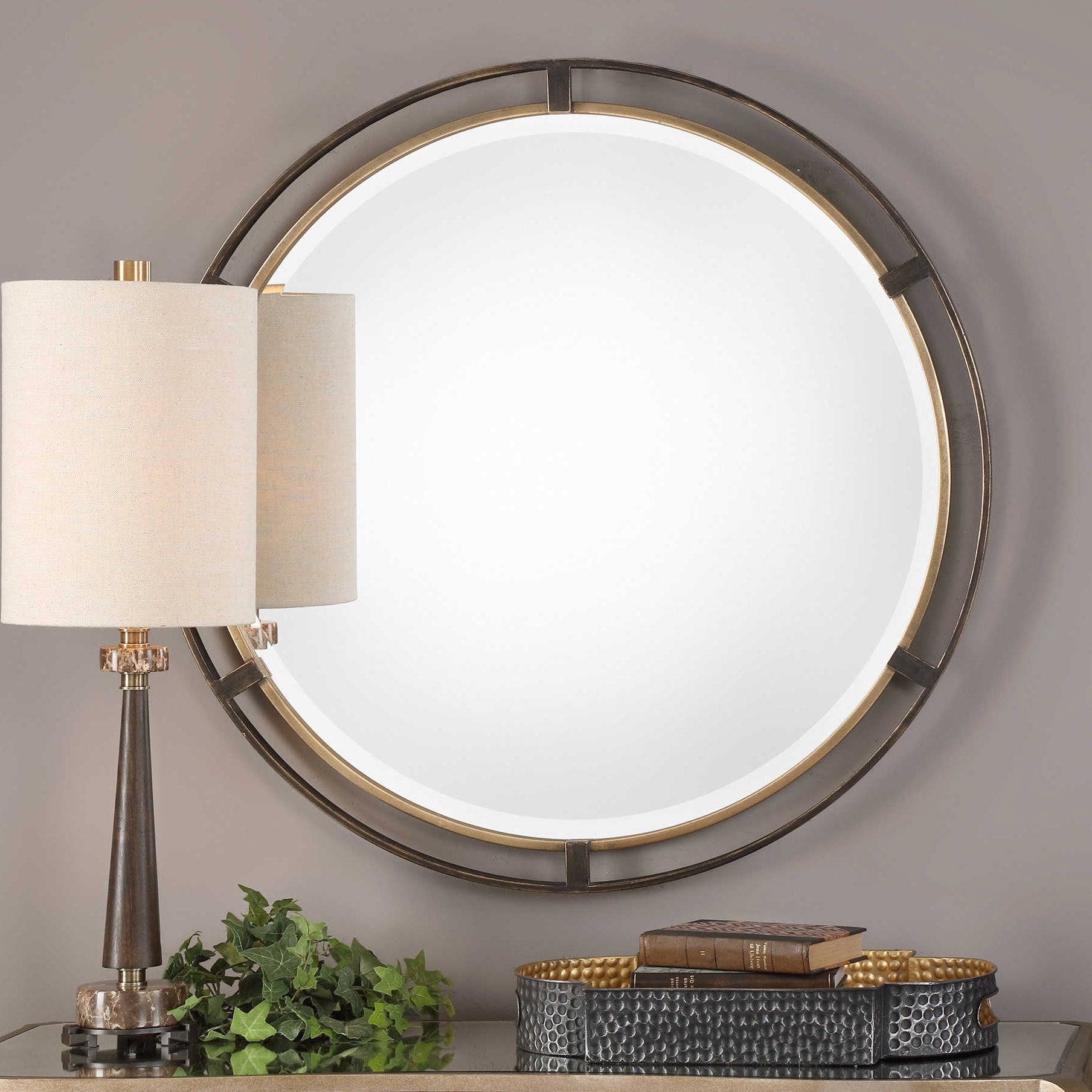 Uttermost 09332 Carrizo 36 Diameter Iron Framed Round Mirror With Beveled Face Rustic Bronze