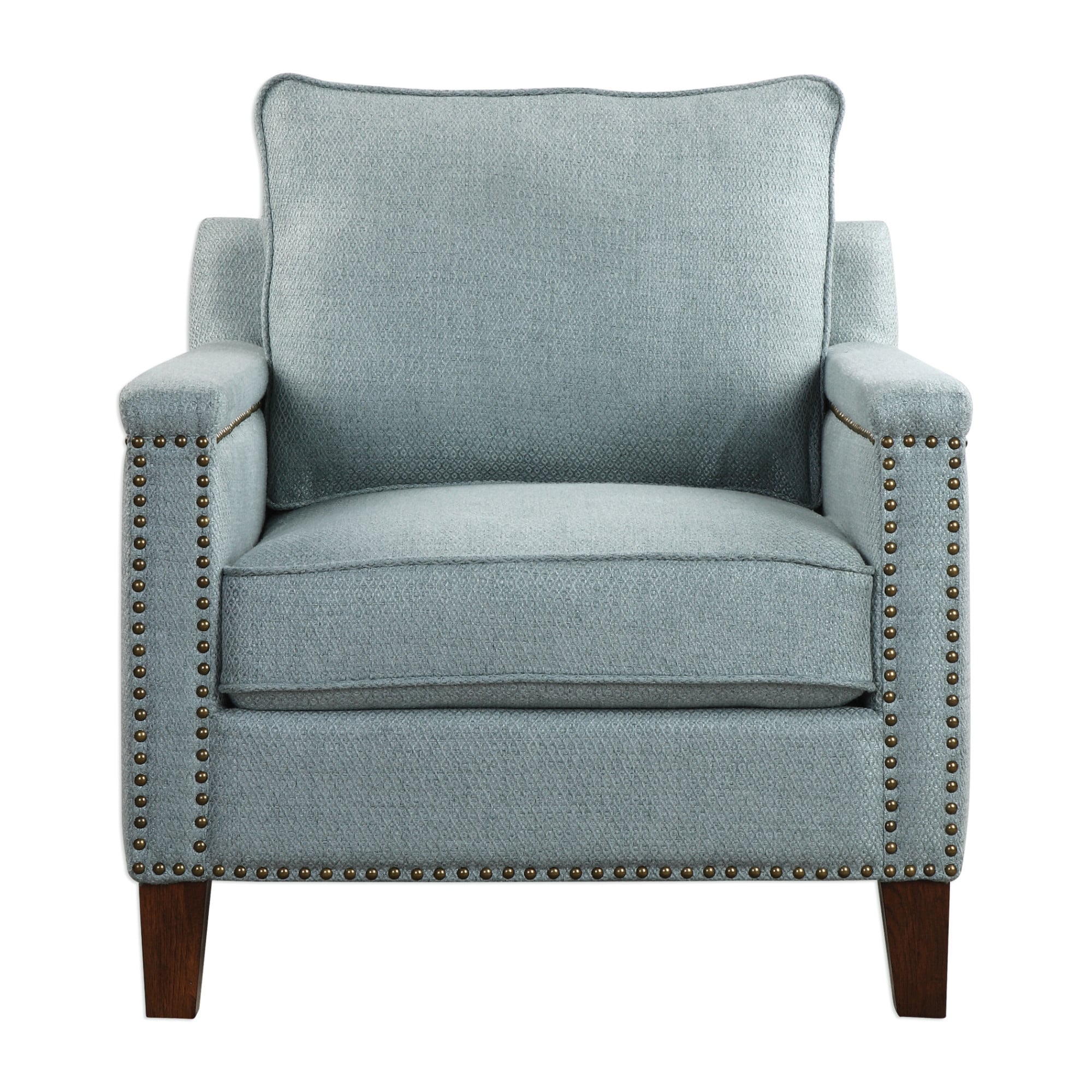 Uttermost 23381 Charlotta 31 Inch Wide Wood Frame Accent Chair With Nailhead Tri Sea Mist