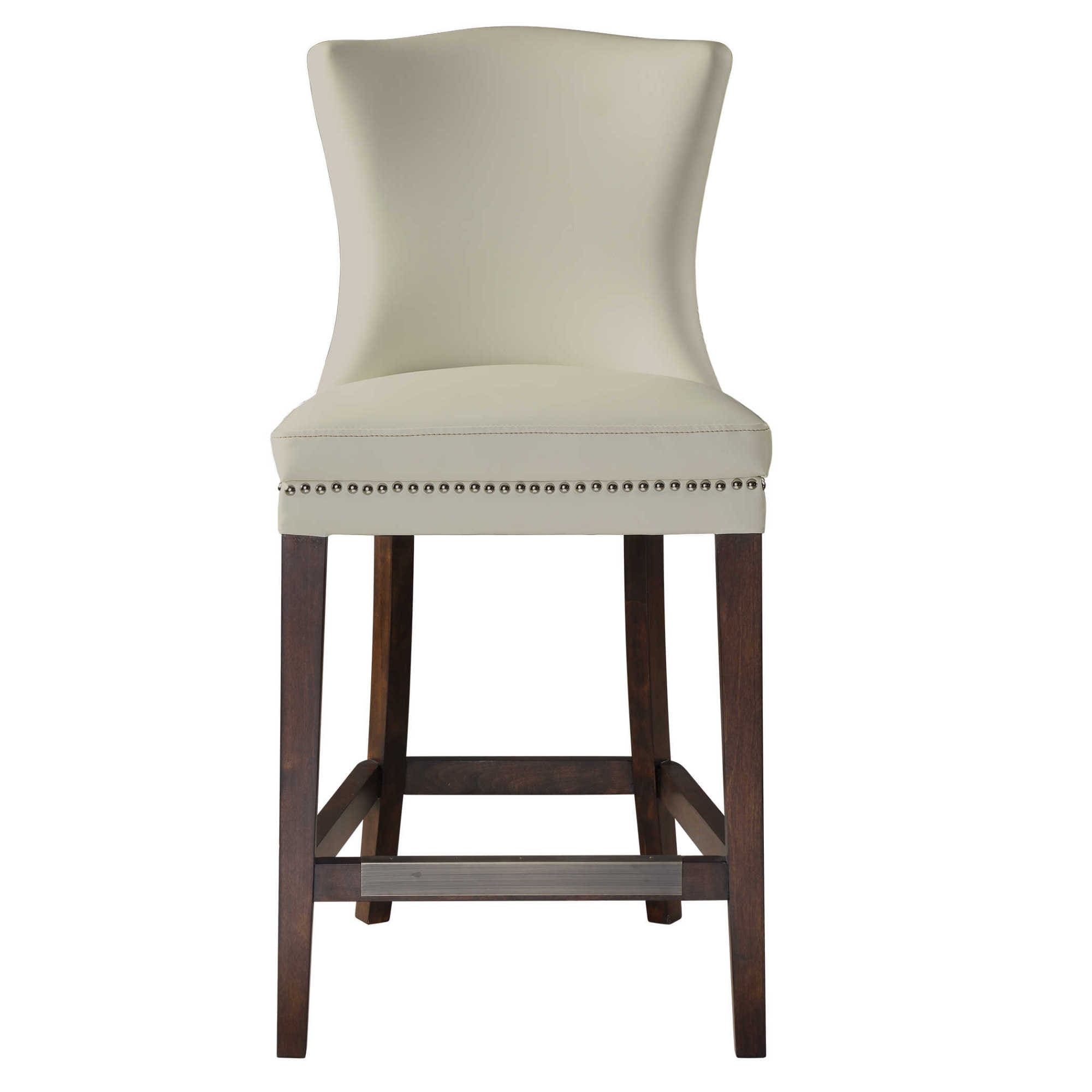 Uttermost 23443 Dariela 20 Inch Wide Birch Wood Frame Kitchen Stool With Nailhea Cream White Walnut