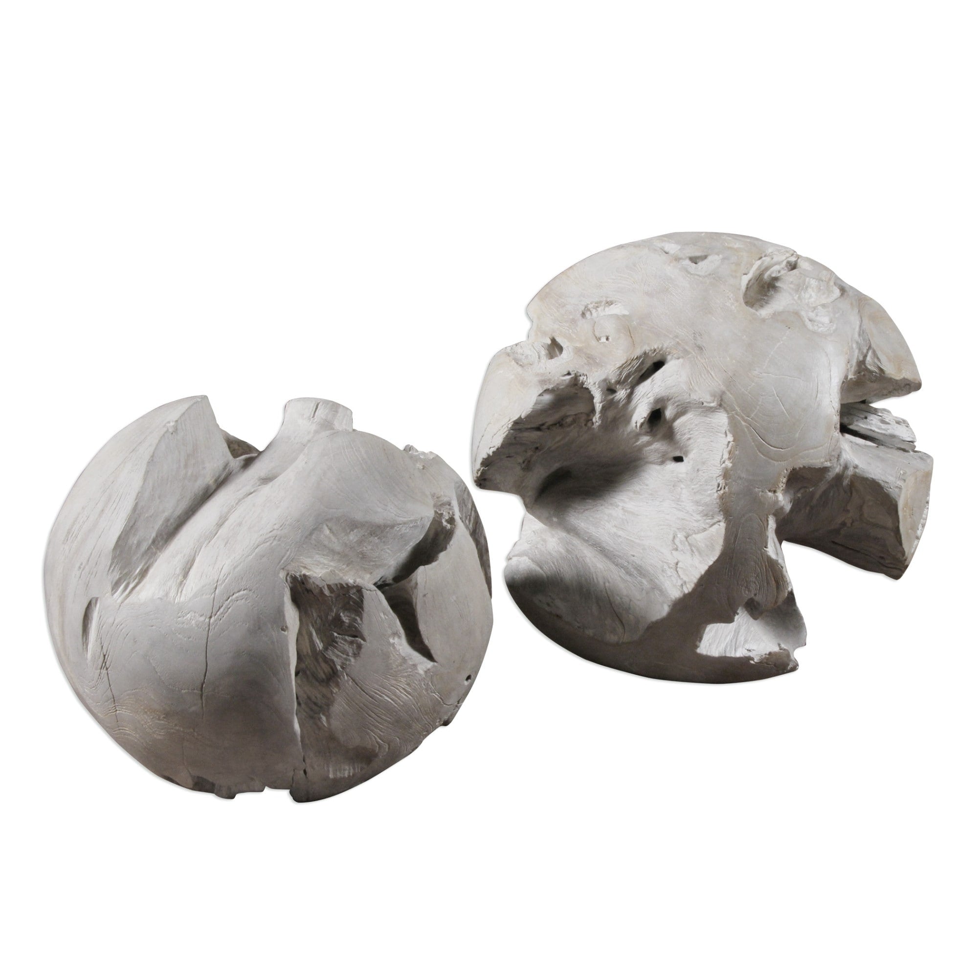 Uttermost 20107 Ermanno 16 Diameter 2 Piece Teak Wood Oversized Spheres Set B Pale Gray
