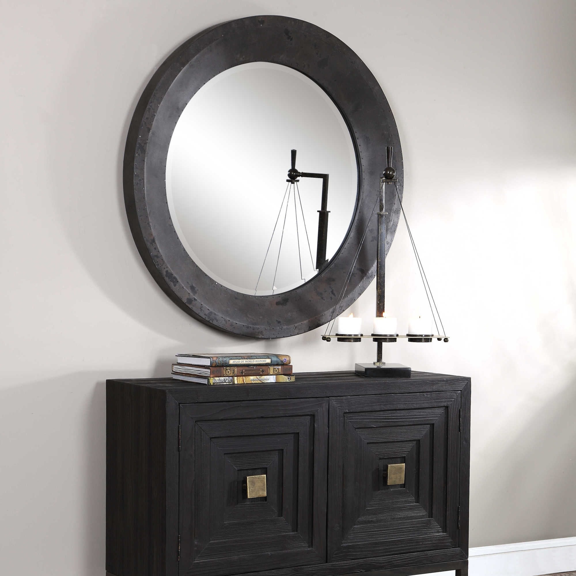 Uttermost 09589 Frazier 40 Diameter Circular Beveled Wood Framed Accent Mirror Dark Gray