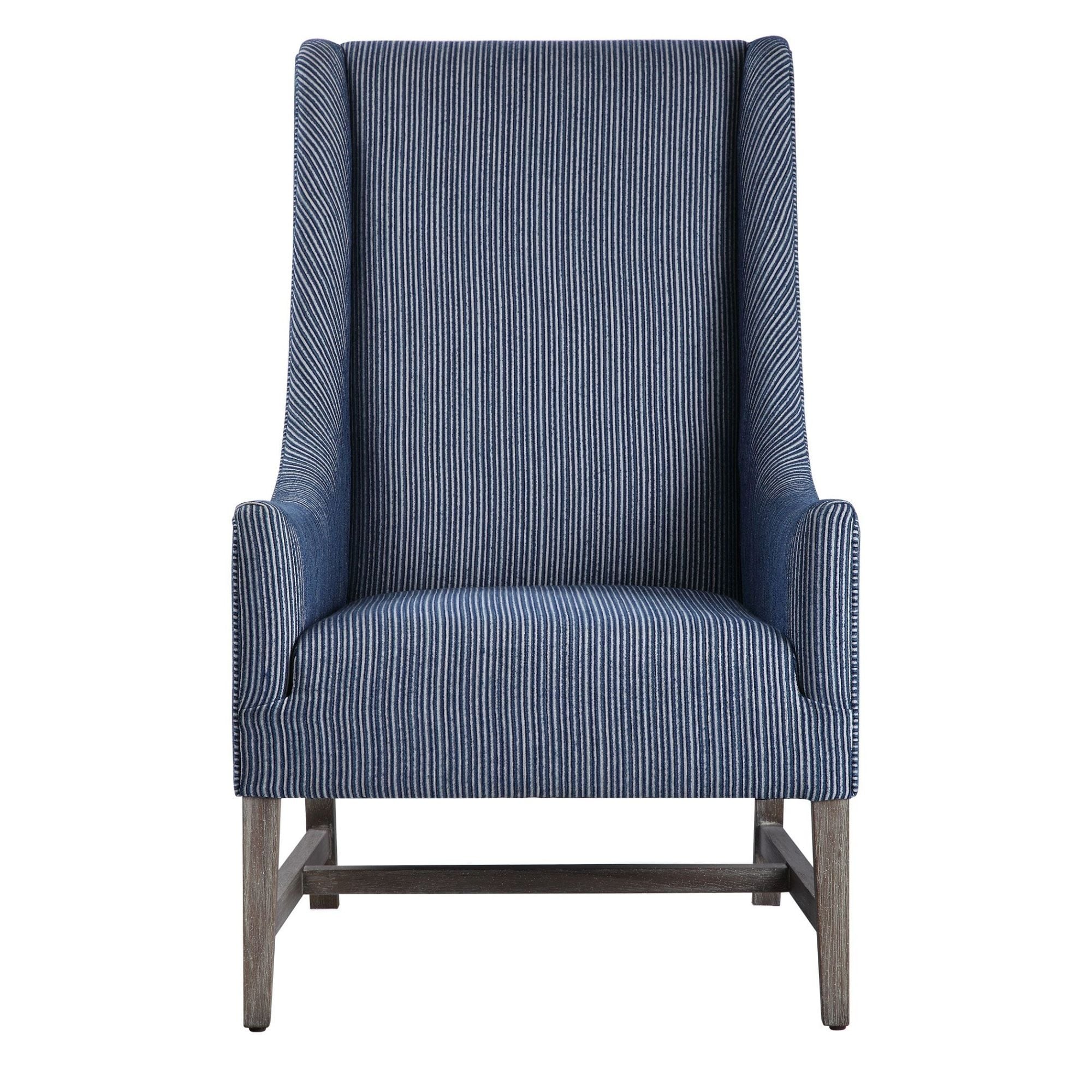 Uttermost 23562 Galiot 27 Wide Coastal Feel Wingback Arm Chair With Blue White