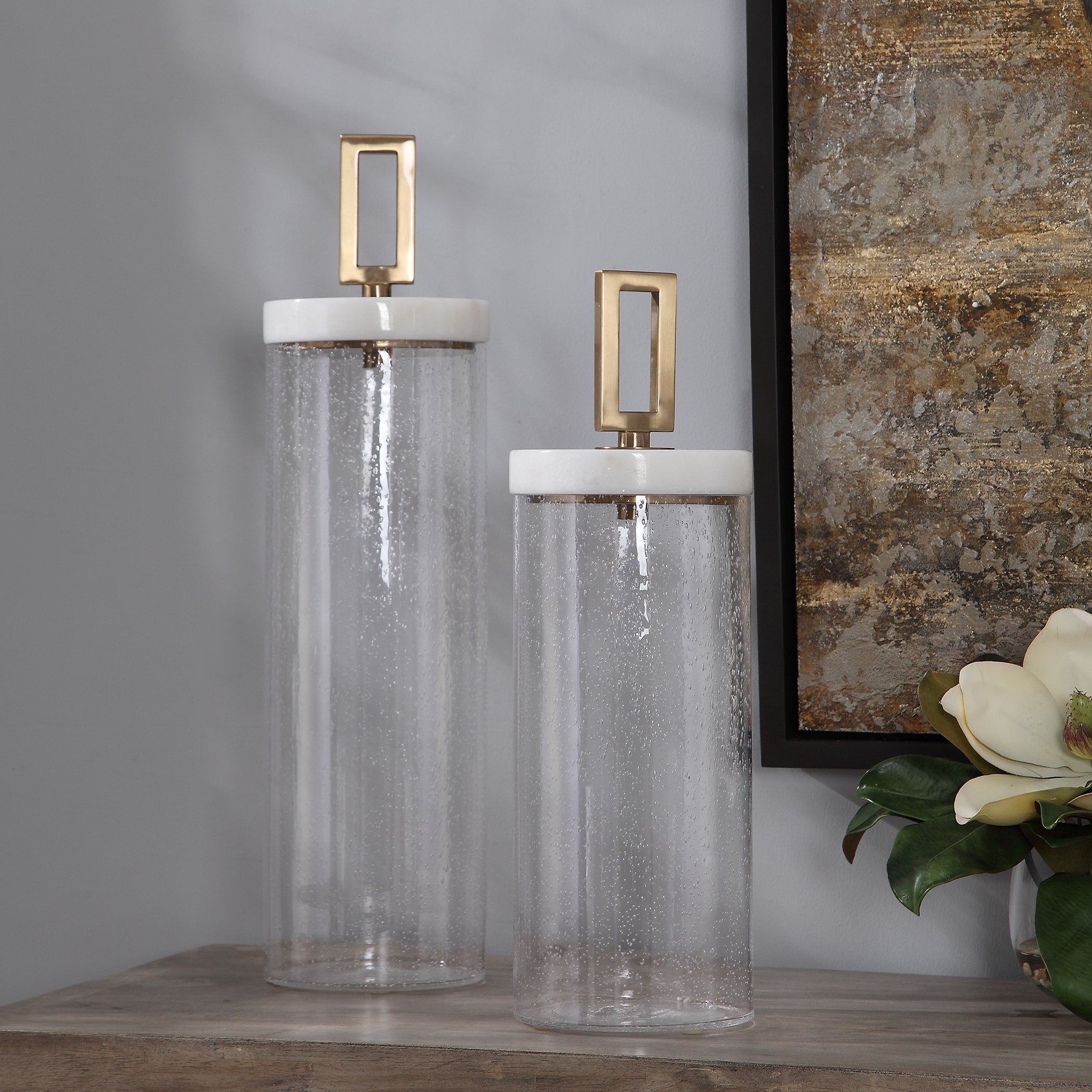 Uttermost Hayworth Seeded Glass Containers Set Of 3