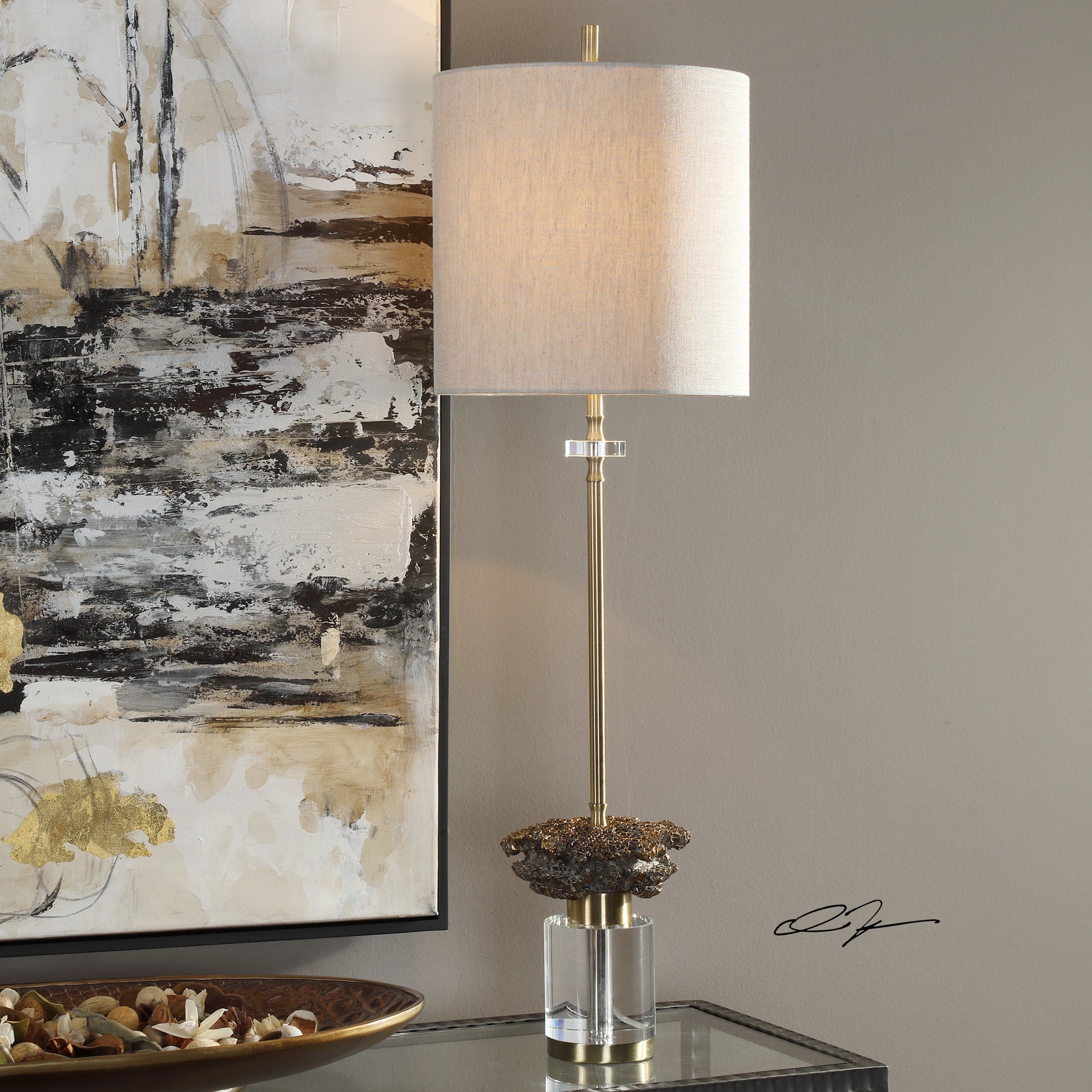 Uttermost Kiota Brushed Brass Wasps Nest Buffet Table Lamp