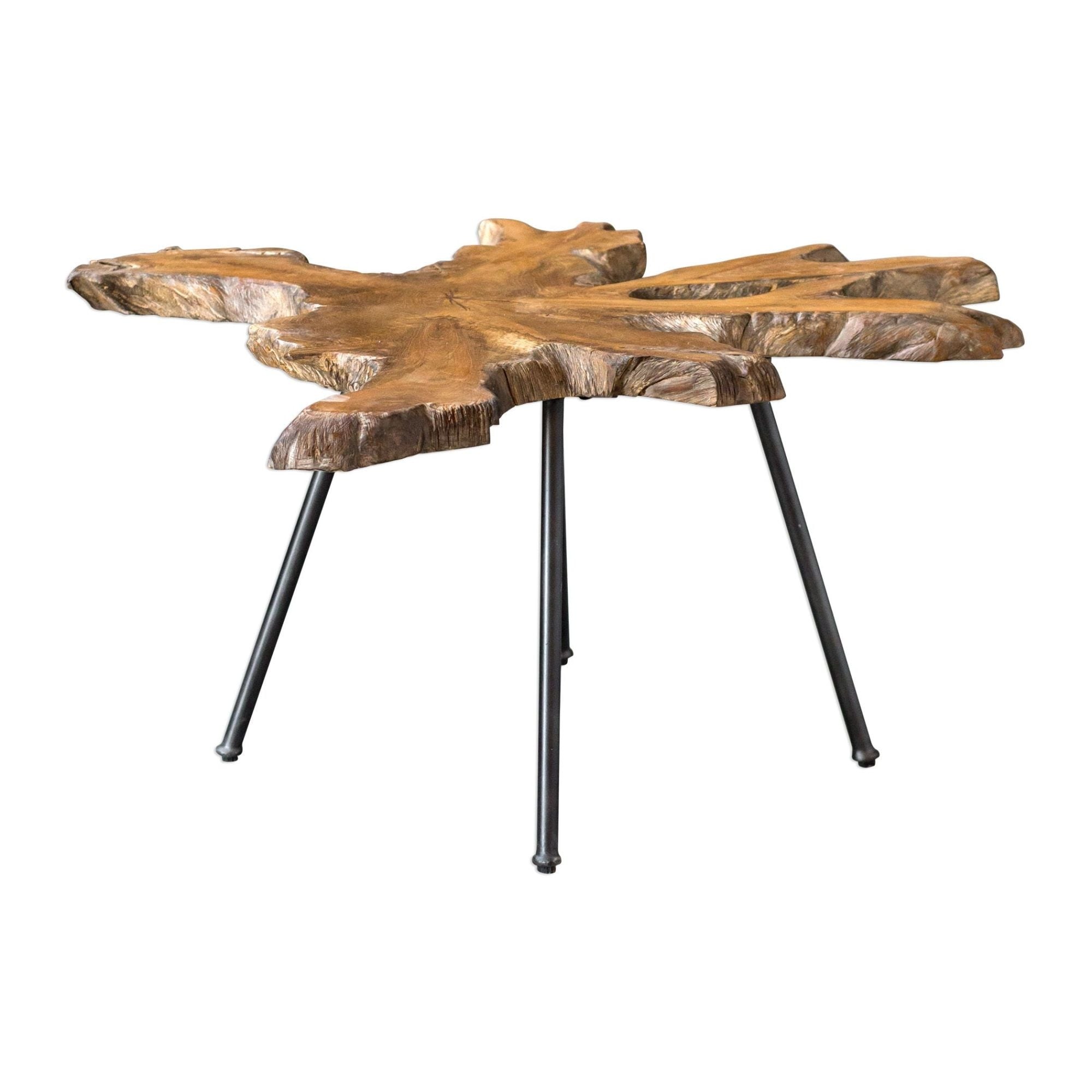 Uttermost Kravitz 28 Wide Wood Top Iron Side Table Natural Teak