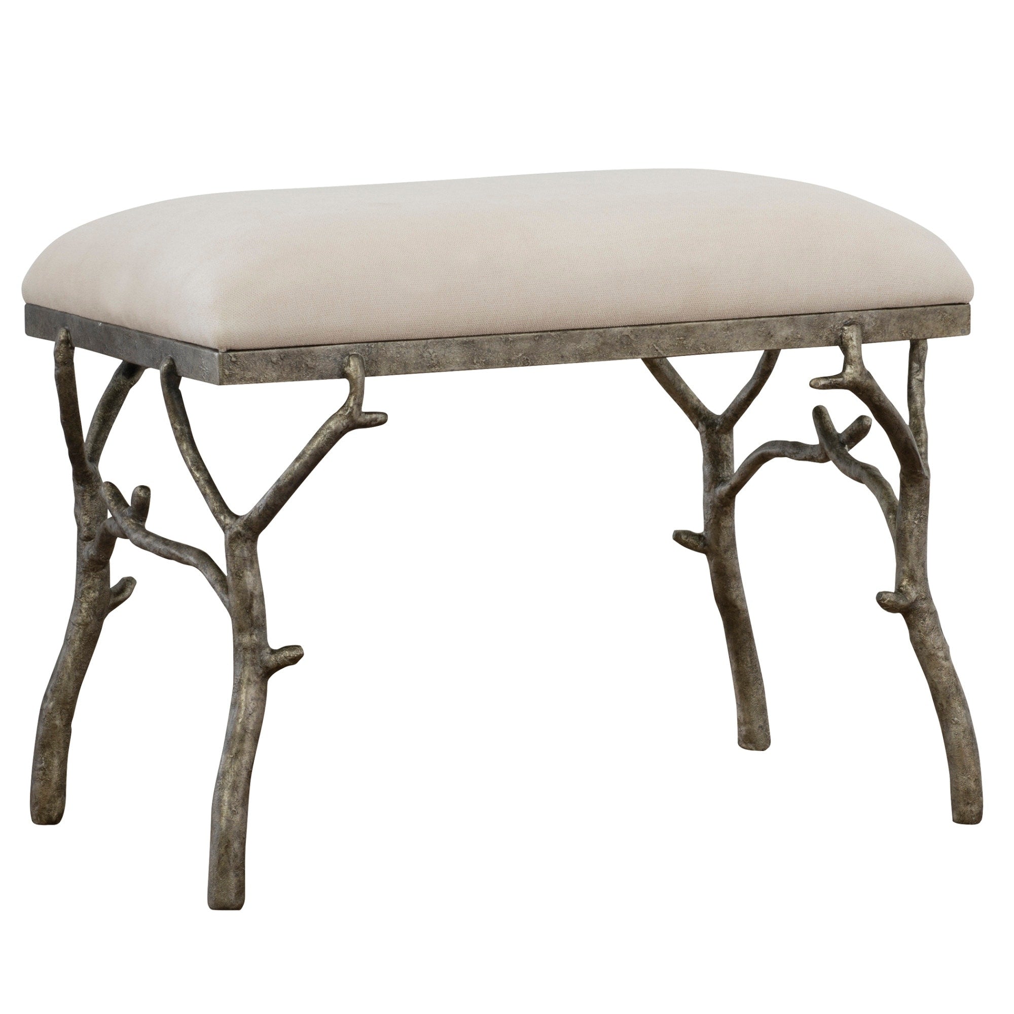 Uttermost 23544 Lismore 24 Wide Rustic Lodge Linen Upholstered Bench Antique Silver Cream
