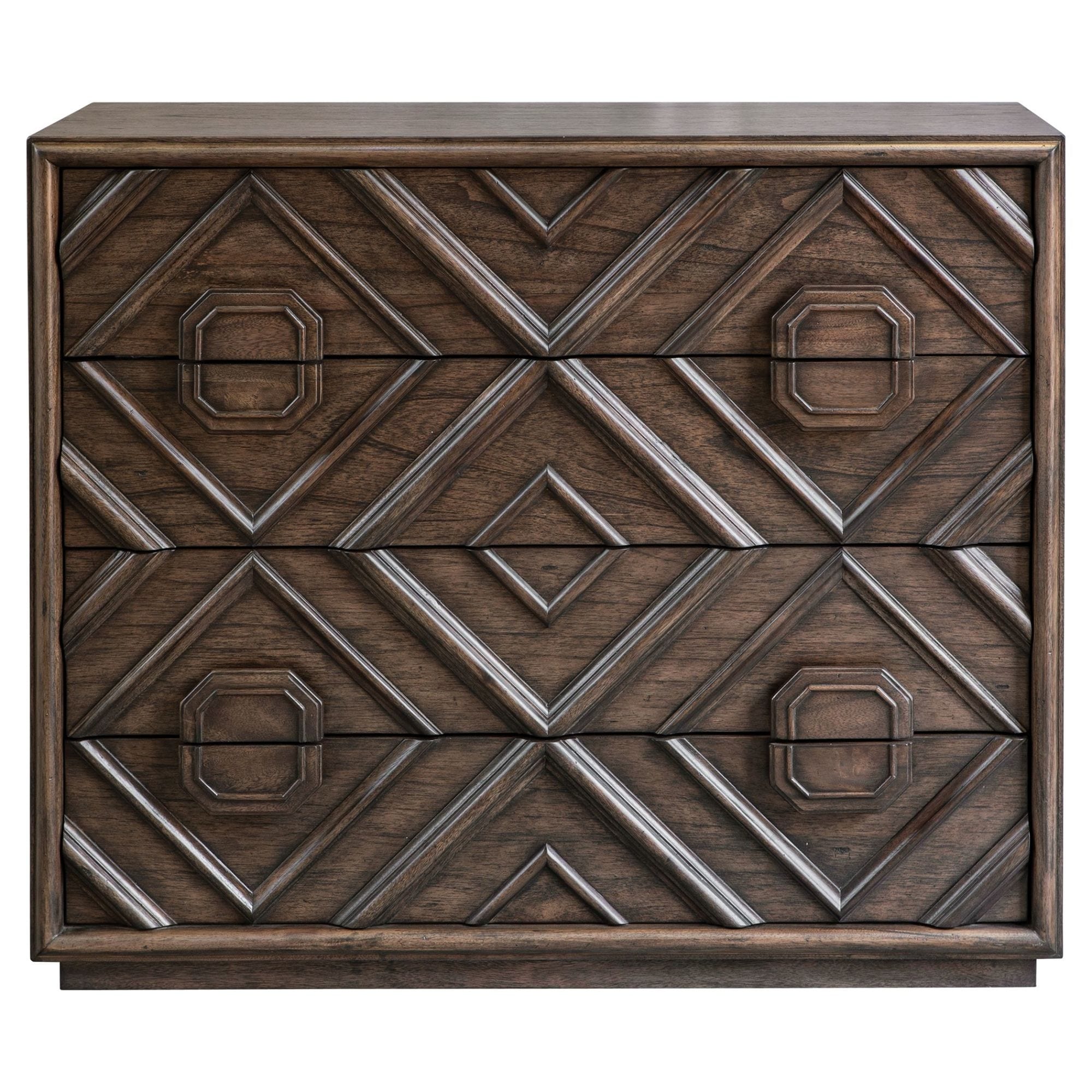 Uttermost 25458 Mindra 43 Wide 4 Drawer Transitional Dresser Chest Distressed Deep Walnut