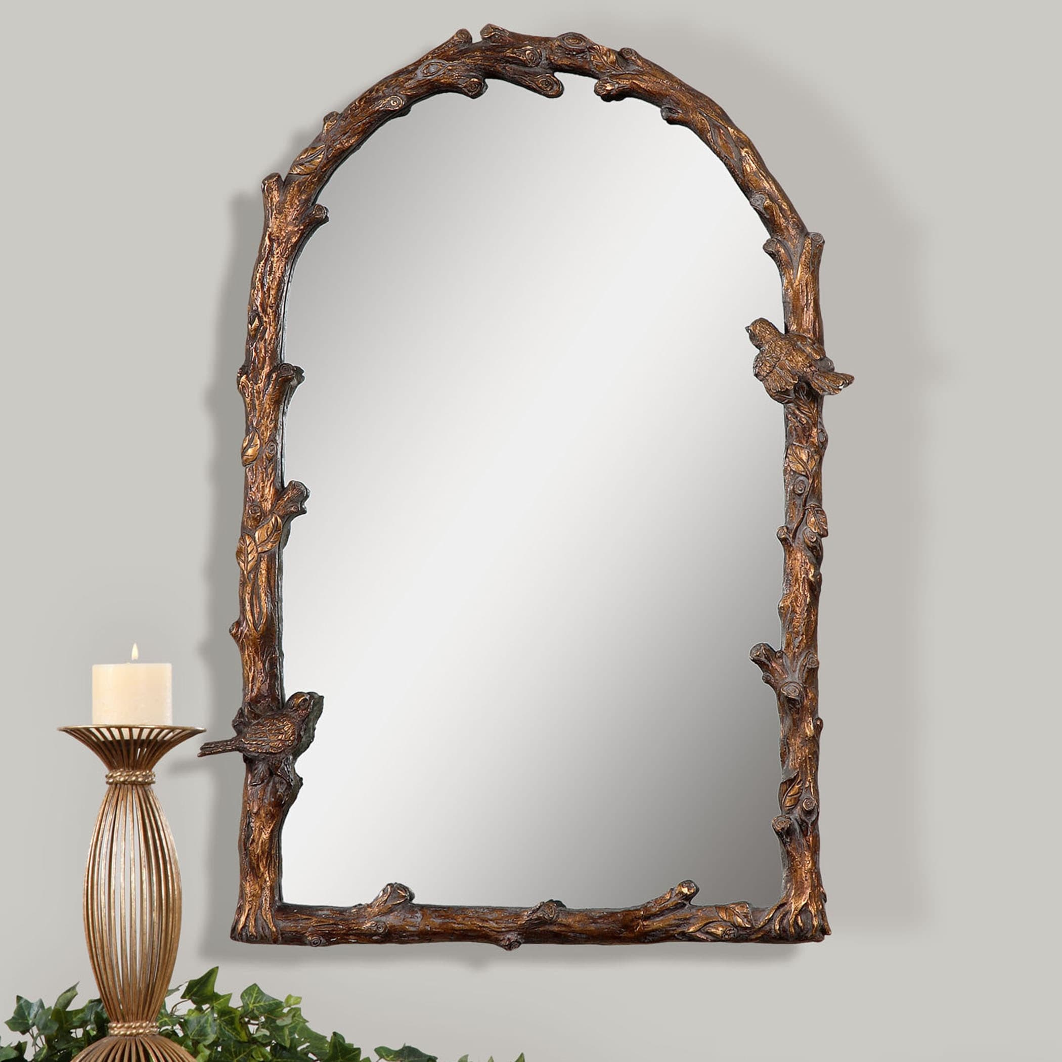 Uttermost Paza Antique Gold Branch Framed Arched Mirror 25.5X36.75X2.5