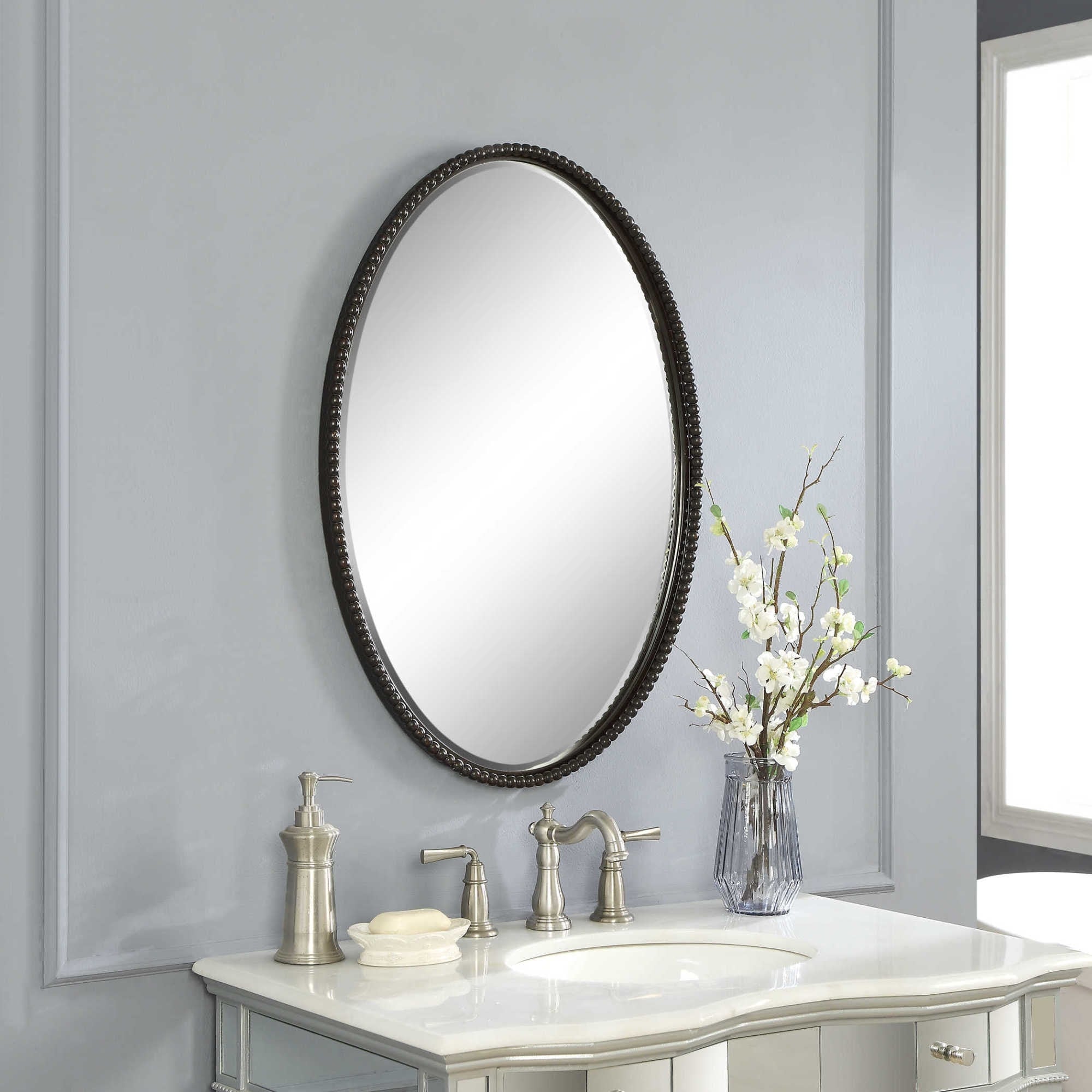 Uttermost 01101 B Sherise Oval Beveled Mirror With Beaded Frame Oil Rubbed Bronze