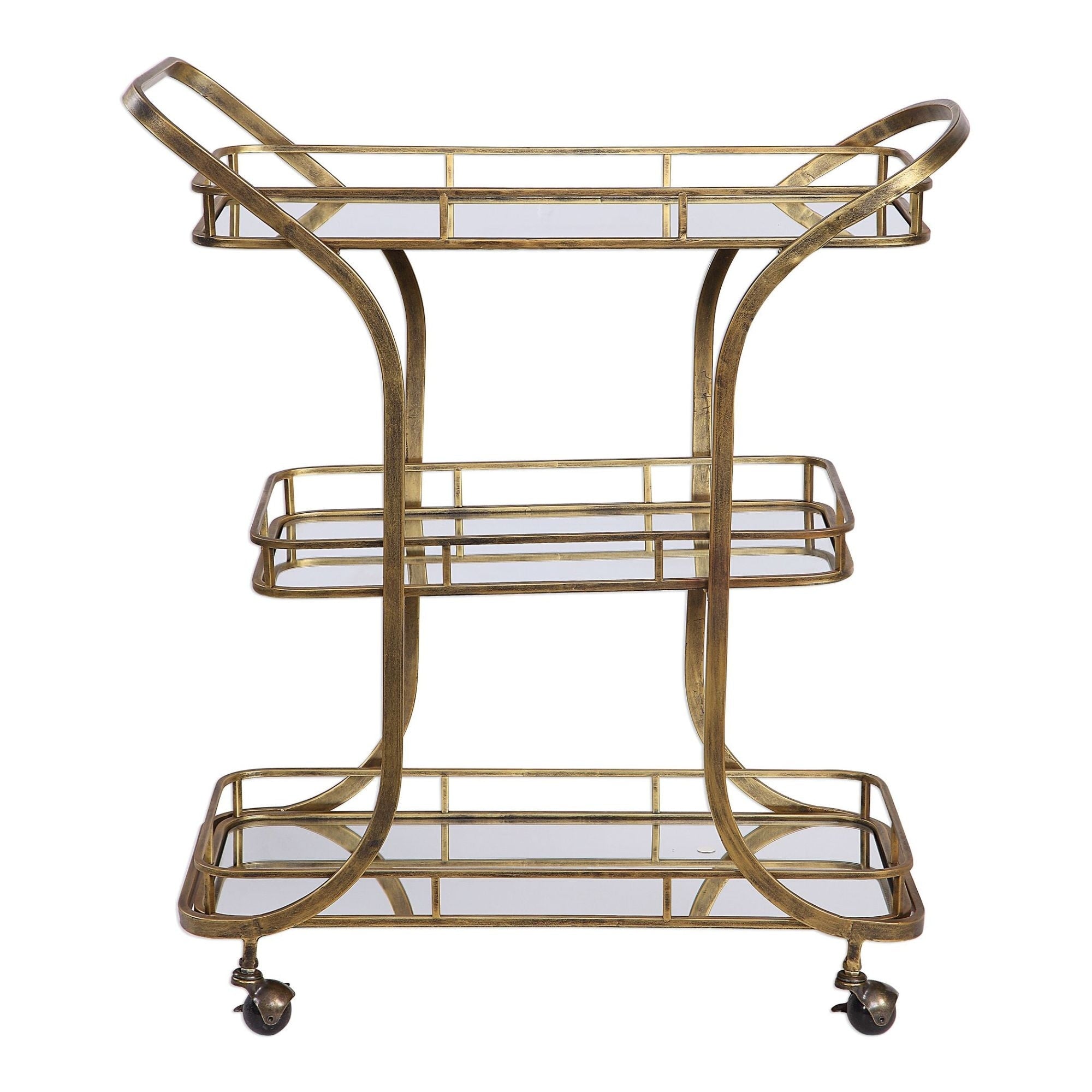Uttermost 24876 Stassi 33 Wide 3 Shelf Iron Serving Cart With Casters Antique Gold