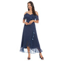 V Neck Cold Shoulder Short Sleeve A Line High Low Dress With Ruffle Detail