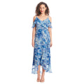 V Neck Cold Shoulder Short Sleeve Wrap High Low Dress With Ruffle Detail