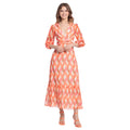 V Neck Three Quarter Sleeve A Line Maxi Dress With Twist Waist And Ruffle Hem