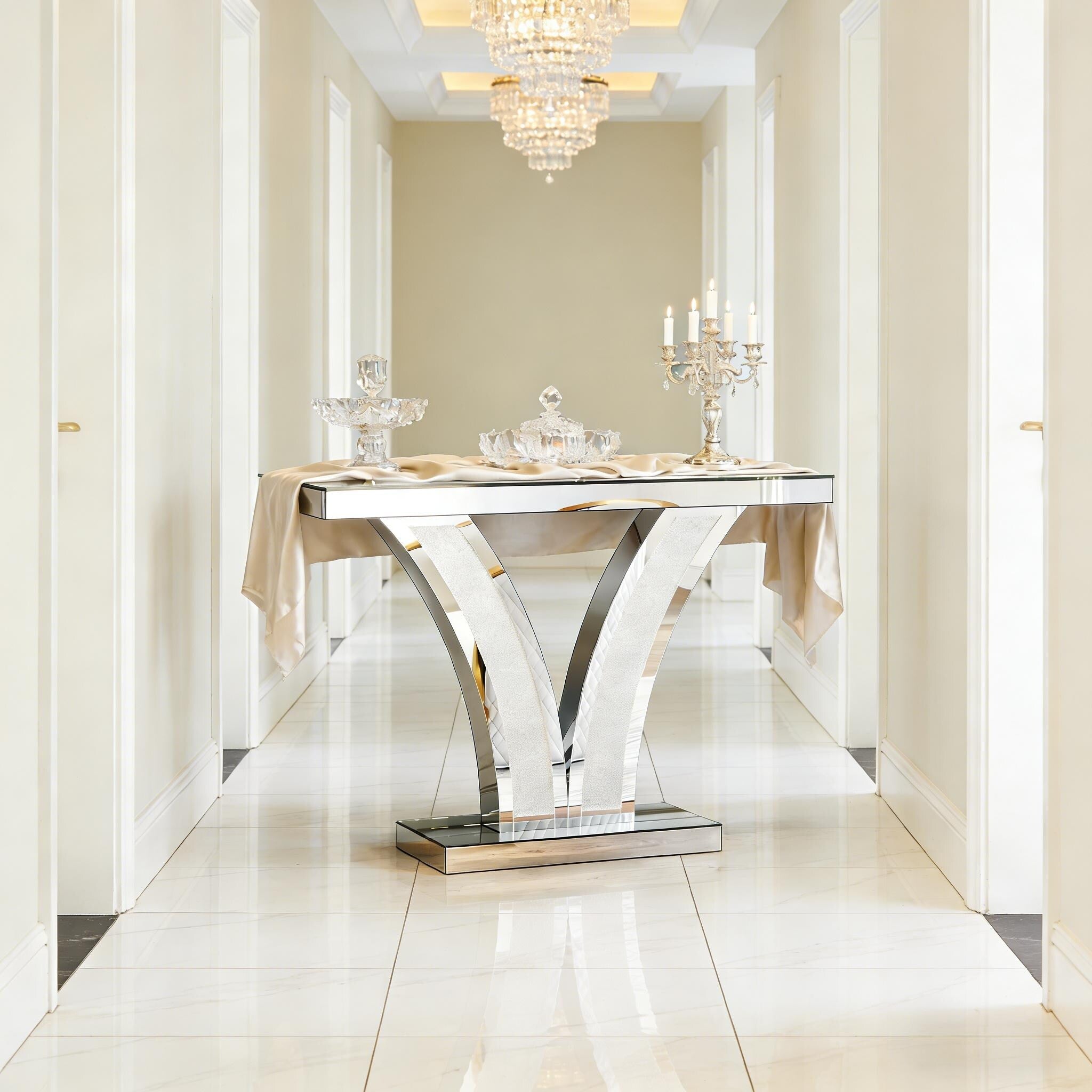 V Shaped Design Hall Table Mirrored Side Table Console Table