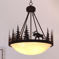 Vaxcel 4 Light 24 In. Wide Burnished Bronze Rustic Bowl Moose Pendant With Amber Flake Glass Shade Hanging Ceiling Fixture