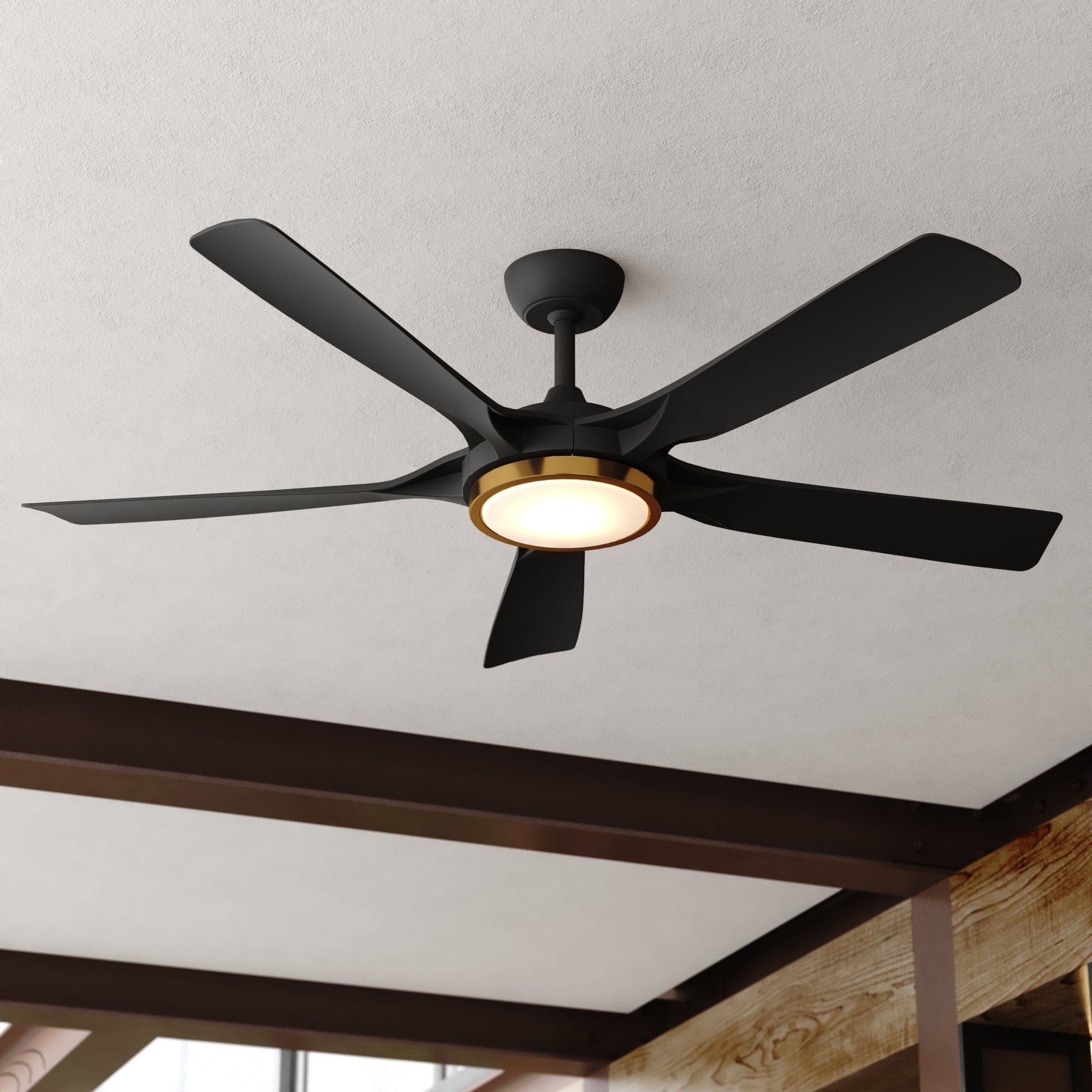 Vaxcel Cary 56 In. Matte Black And Satin Brass Indoor Ceiling Fan Integrated Led Light Kit Remote Control Dc Motor