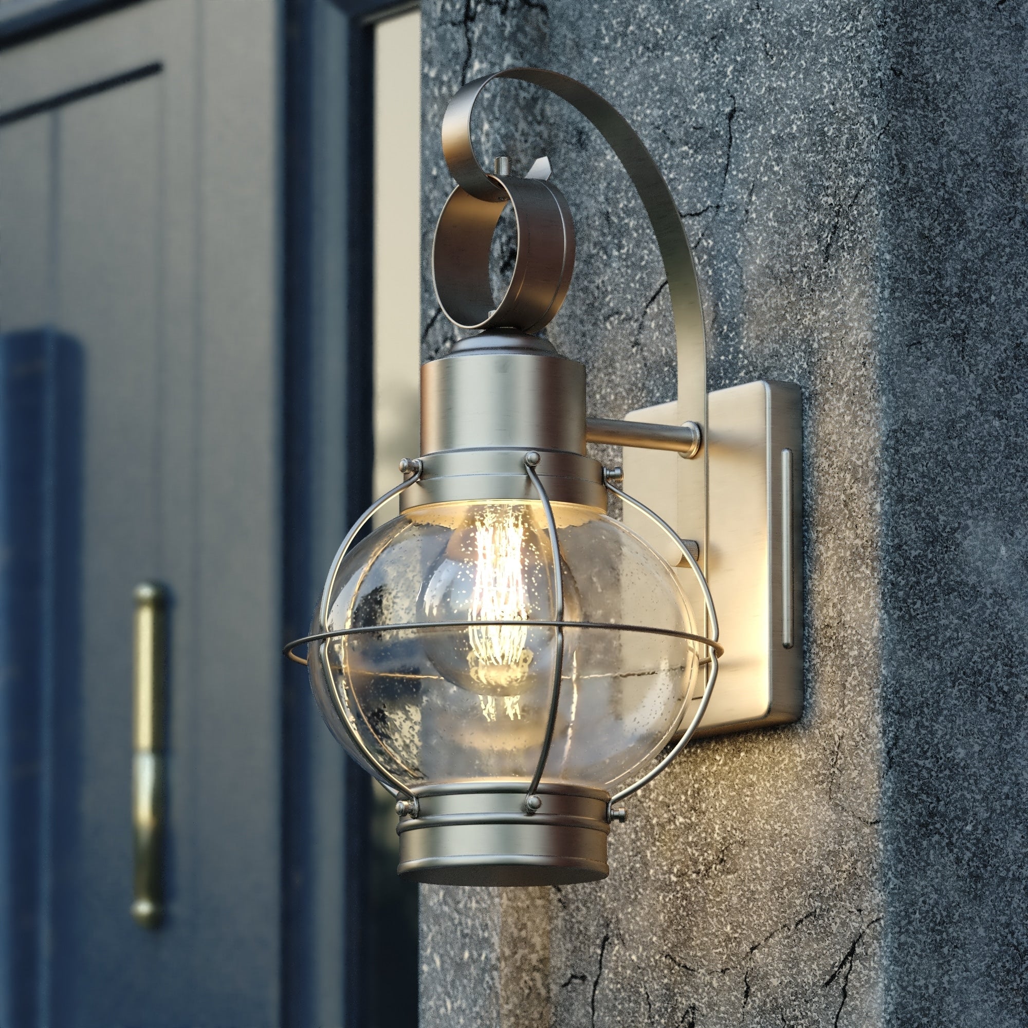 Chatham 1 Light Brushed Nickel Coastal Outdoor Wall Lantern Clear Glass 6.5 In W X 12 In H X 7.25 In D