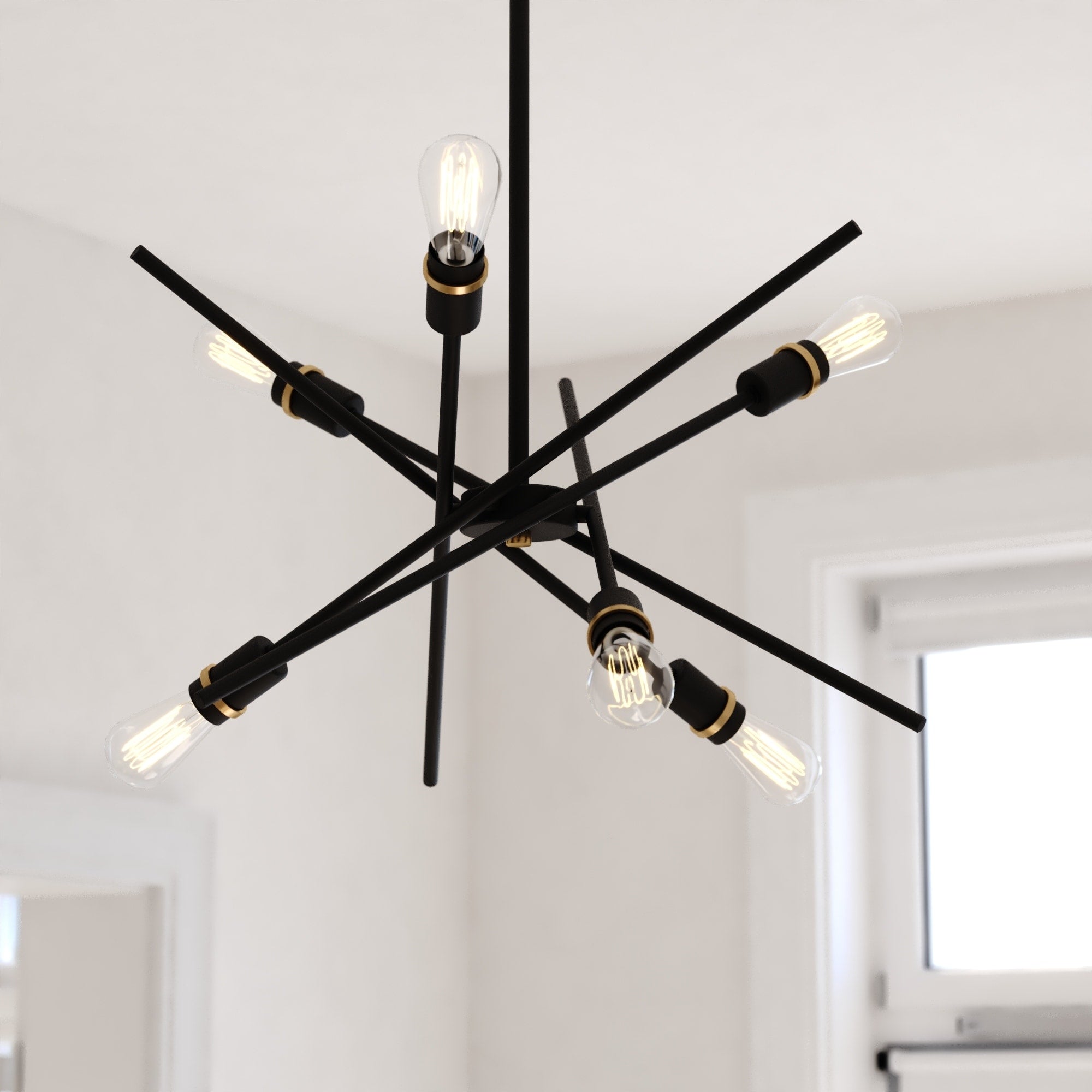 Vaxcel Halsted Black And Satin Brass Gold Mid Century Modern Sputnik Pendant Hanging Ceiling Fixture For Dining Table