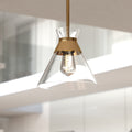 Vaxcel Harper 1 Light 8.5 In. Wide Natural Brass Gold Mid Century Modern Mini Pendant With Clear Glass Cone Shade