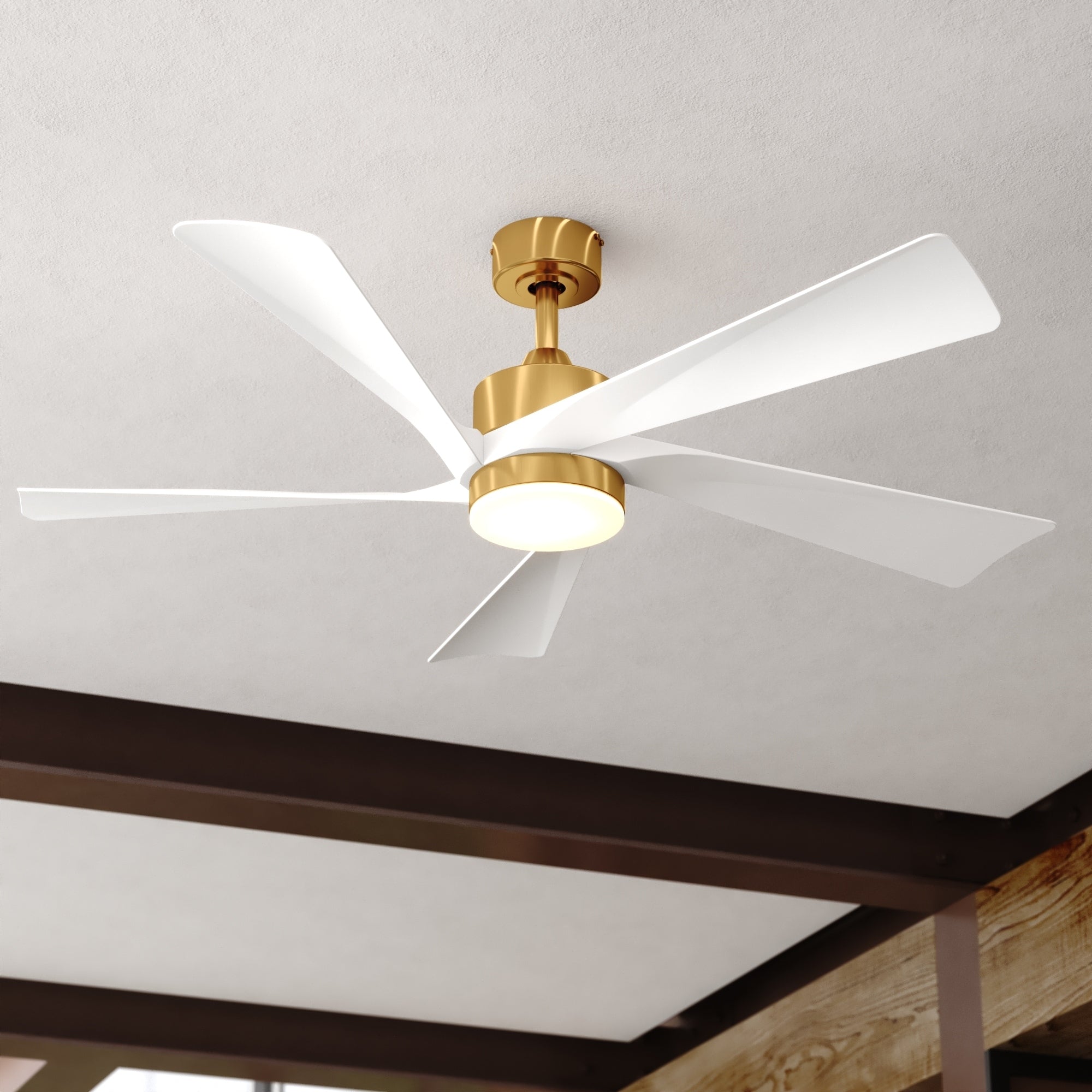 Vaxcel Redmond 52 In. Satin Brass Ceiling Fan Matte White Blades Integrated Led Light Kit Remote Control Dc Motor