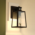 Vaxcel Sutton 1 Light Matte Black Wall Light Clear Seeded Glass Use For Exterior Porch Patio Front Door Or Garage