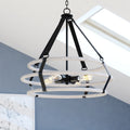 Vaxcel Taylor 4 Light 24 In. Wide Textured Black And Ash Gray Industrial Cage Pendant Ceiling Fixture For Dining Table