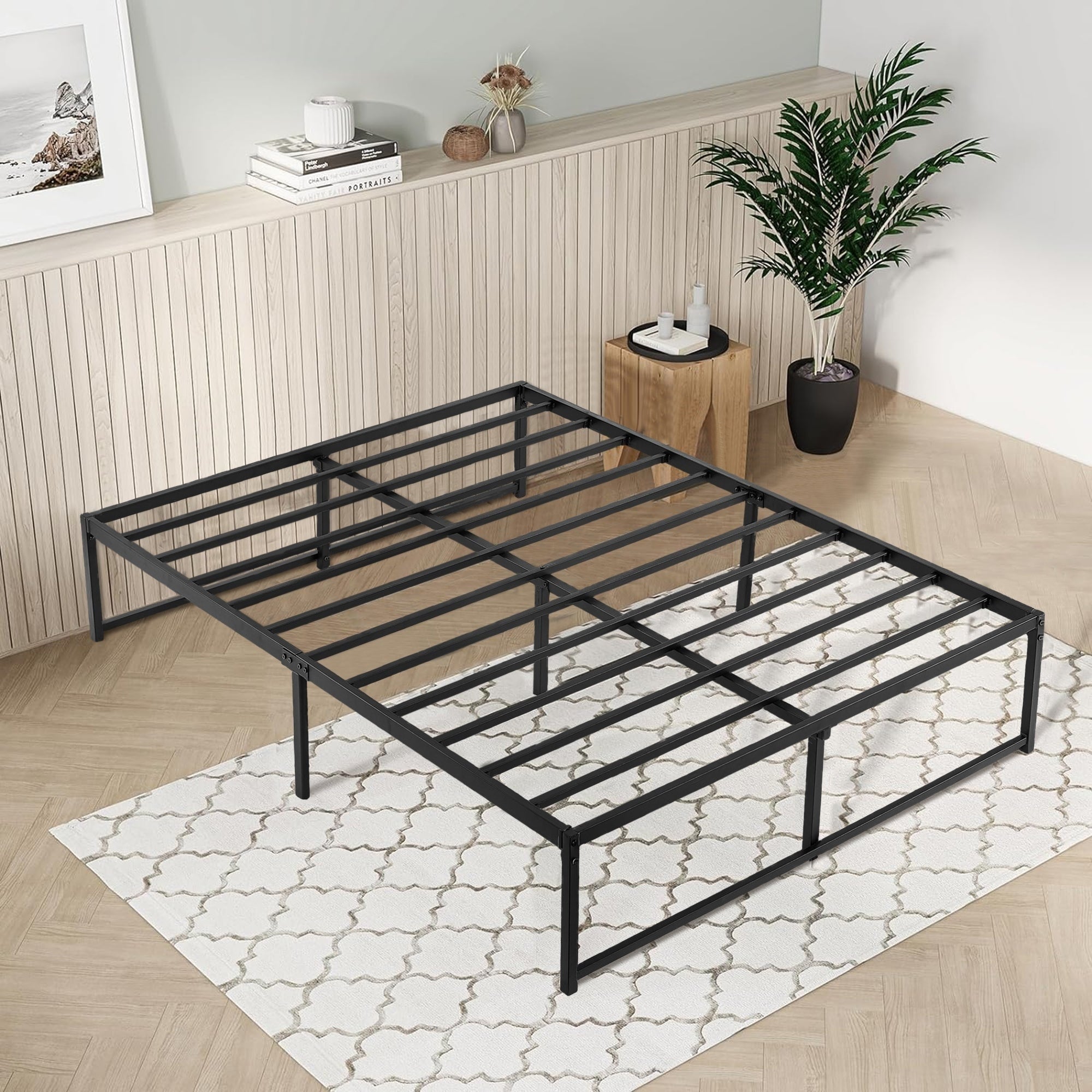 Vecelo Metal Bed Frames 14 Inch Steel Slat Platform Storage Beds Mattress Foundation