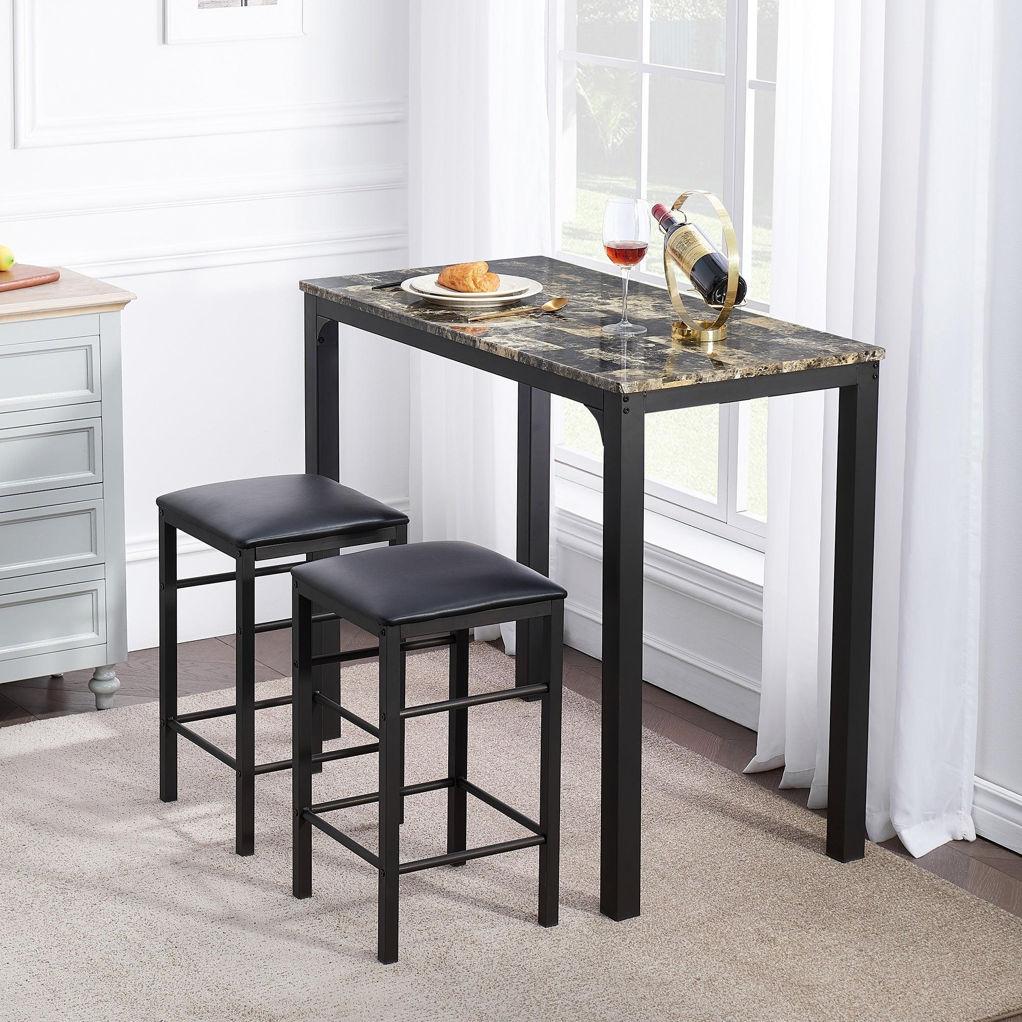 Vecelo Home Kitchen Bar Table Sets Counter Dining Table Sets 3Pcs