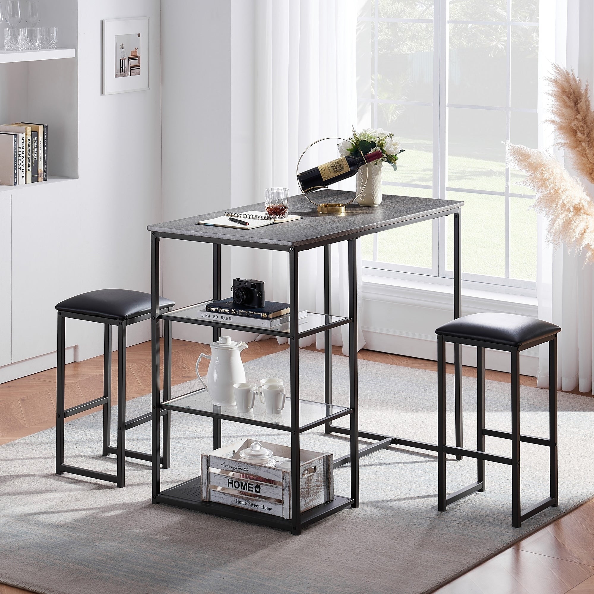 Vecelo Home Kitchen Counter Dining Table Sets Morden Stlye 3Pcs