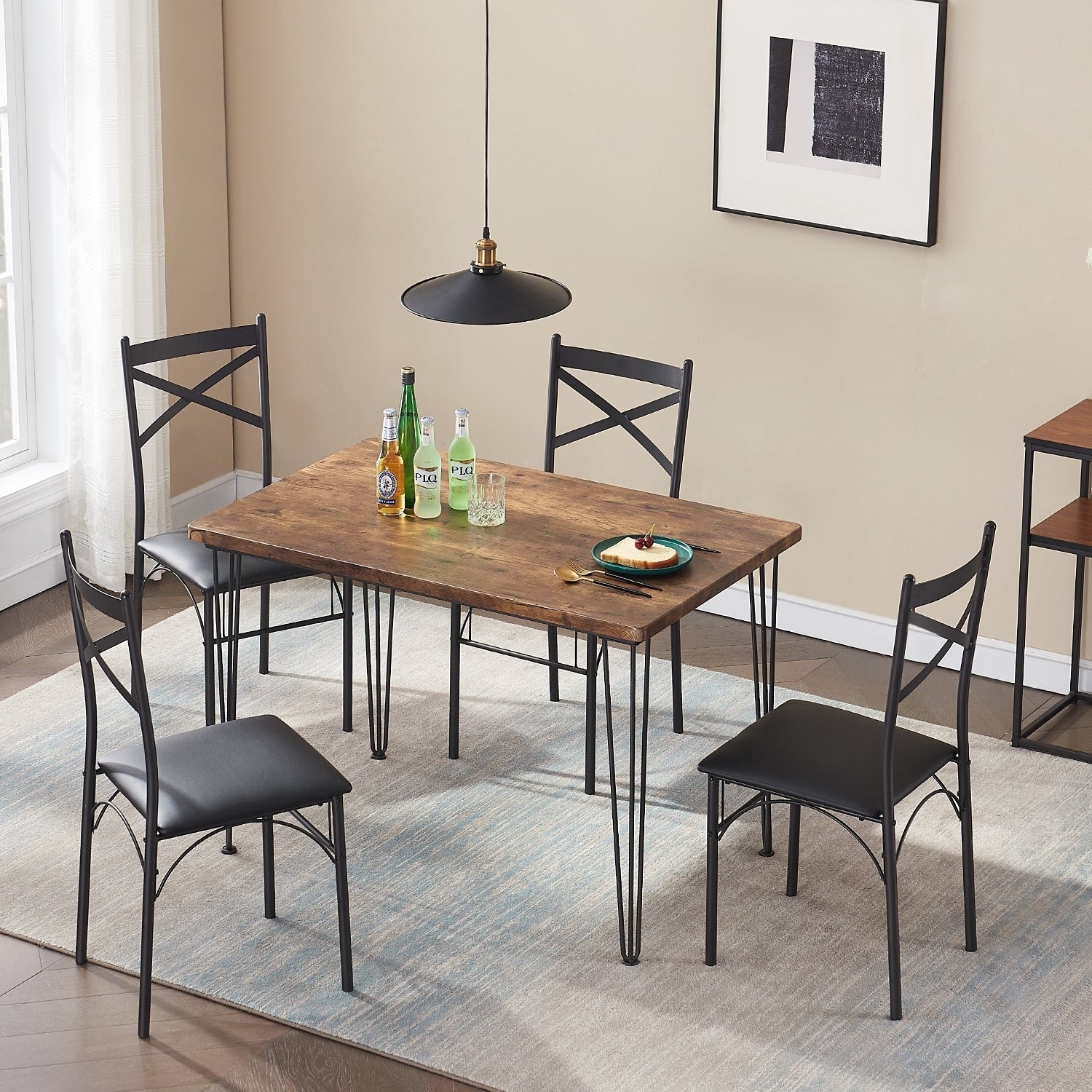 Vecelo Dinning Set Mdf Panel Dinng Table And Chairs 1 4 Set