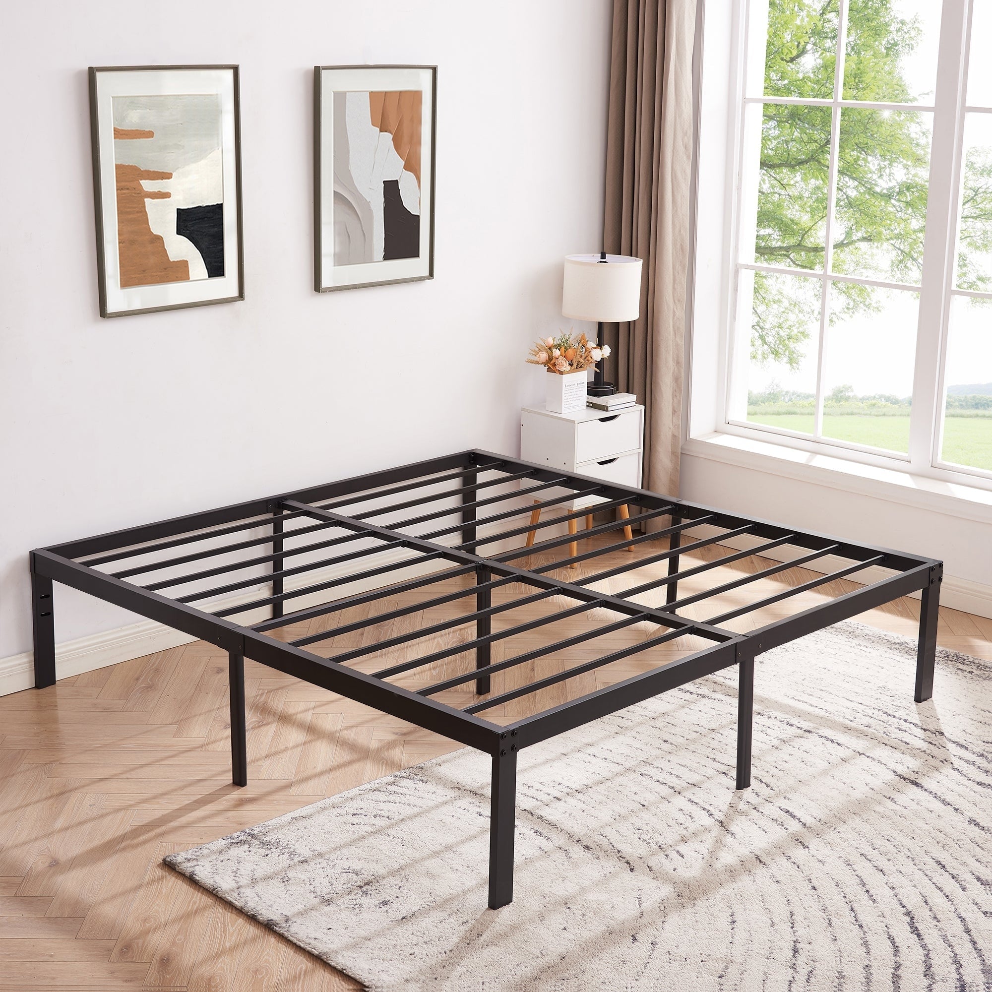 Vecelo Bed Frames Queen Size Metal Platform Beds Mattress Replacement
