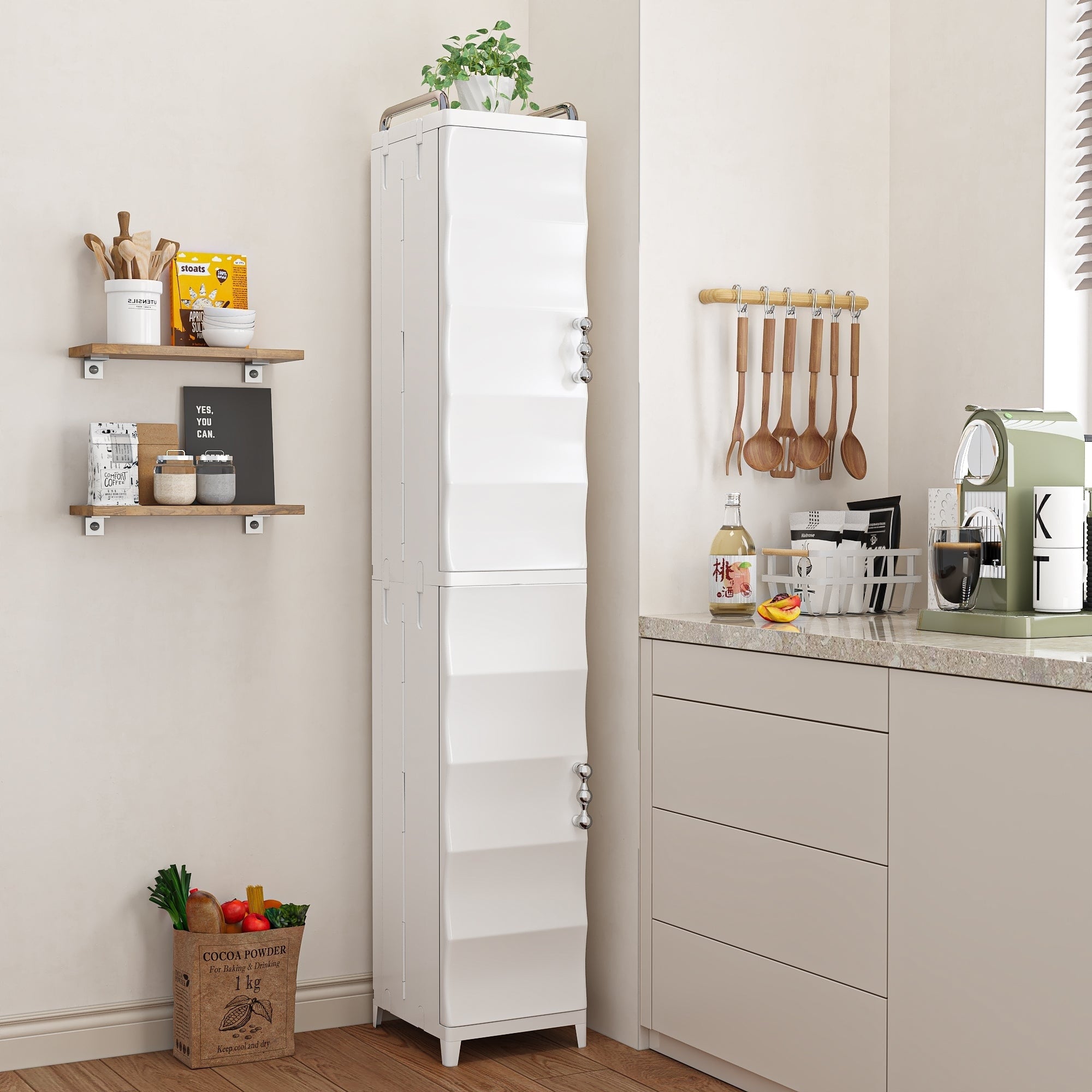 Vecelo Freestanding Narrow Storage Bins With Adjustable Shelves Pp Plastic Bathroom Storage Unit For Small Spaces Living Room