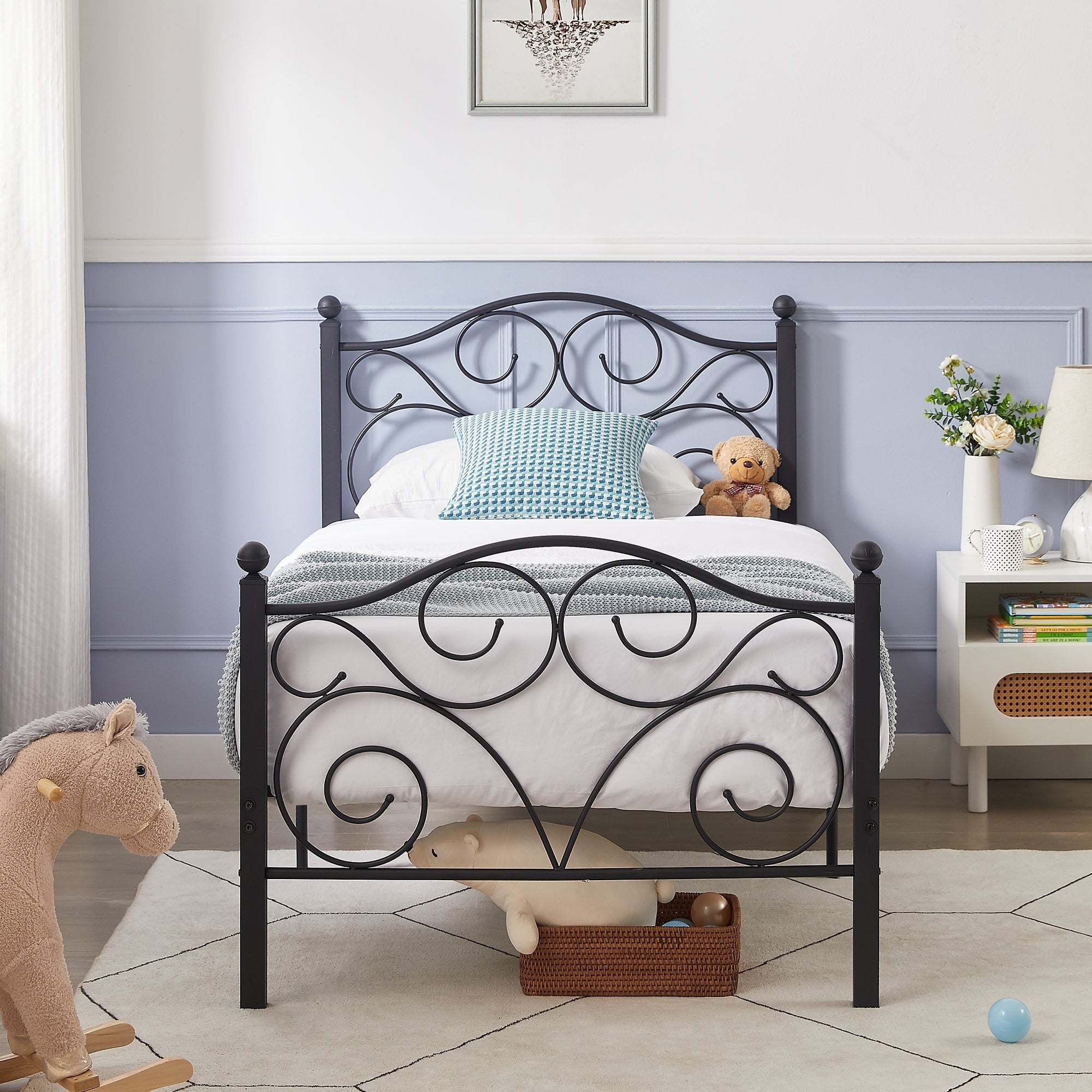 Vecelo Black Scroll Metal Bed Frame Home
